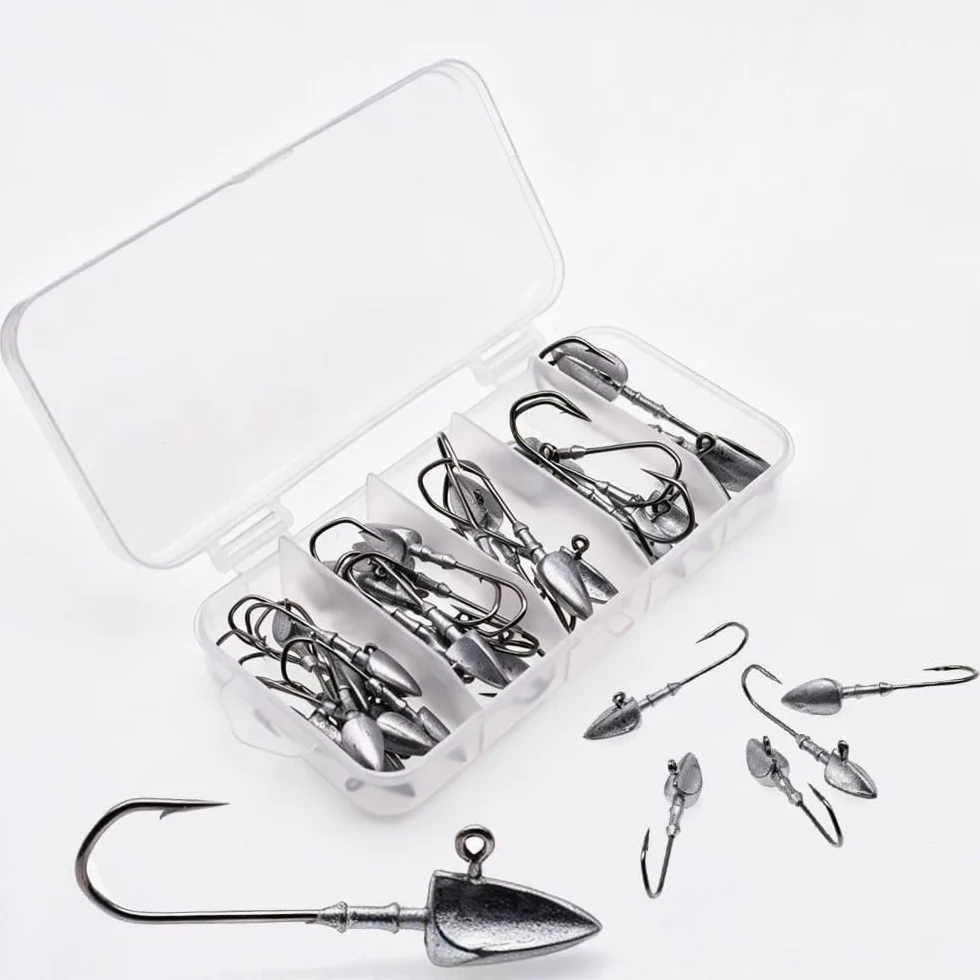 Anzuelos de Pesca 33 unids/Caja 3,5g/5g/7g/10g anzuelos de Cabeza Triangular for Aparejos Pesca Gusanos Blandos Anzuelo mar Cebo Combinado