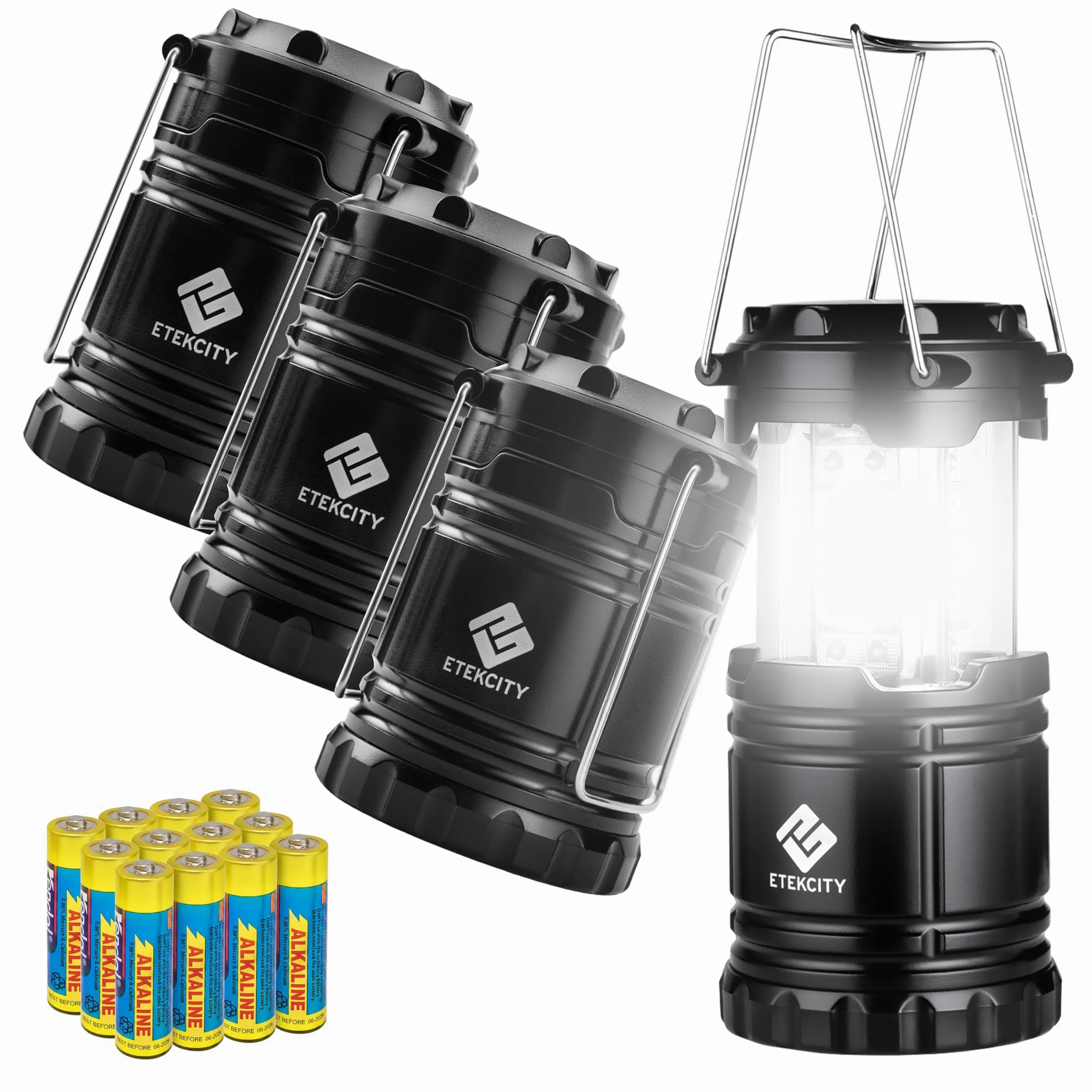 Etekcity Faroles de camping para cortes de energía, paquete de 4, linterna para artículos esenciales de camping, luces LED de emergencia que funcionan con pilas, kit de supervivencia y equipo para