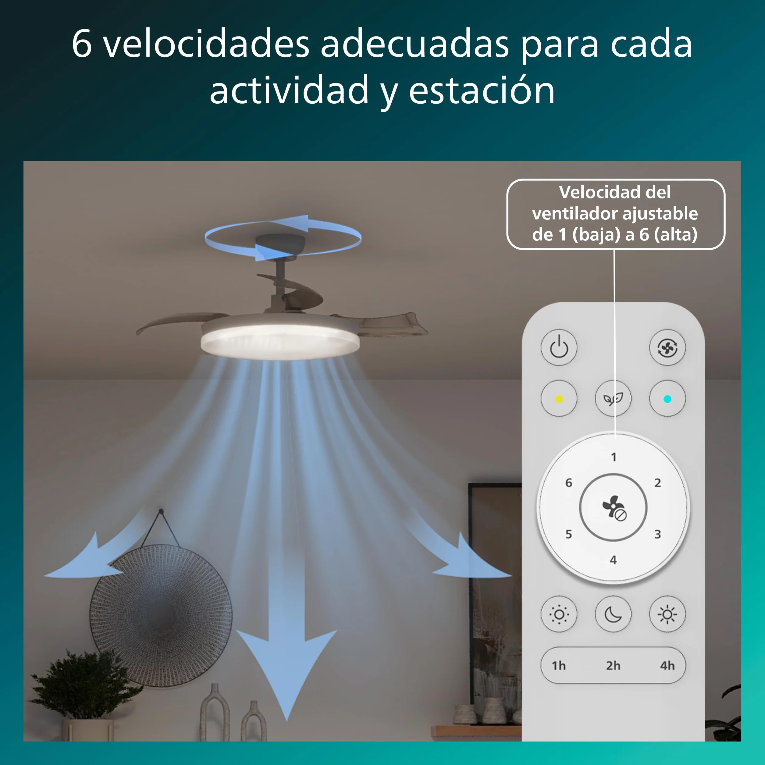 Philips Lámpara de Techo con Ventilador de Aspas Retráctiles LED 106 cm 4500 Lúmenes Blanco Tres Tonos Regulable Mando a Distancia
