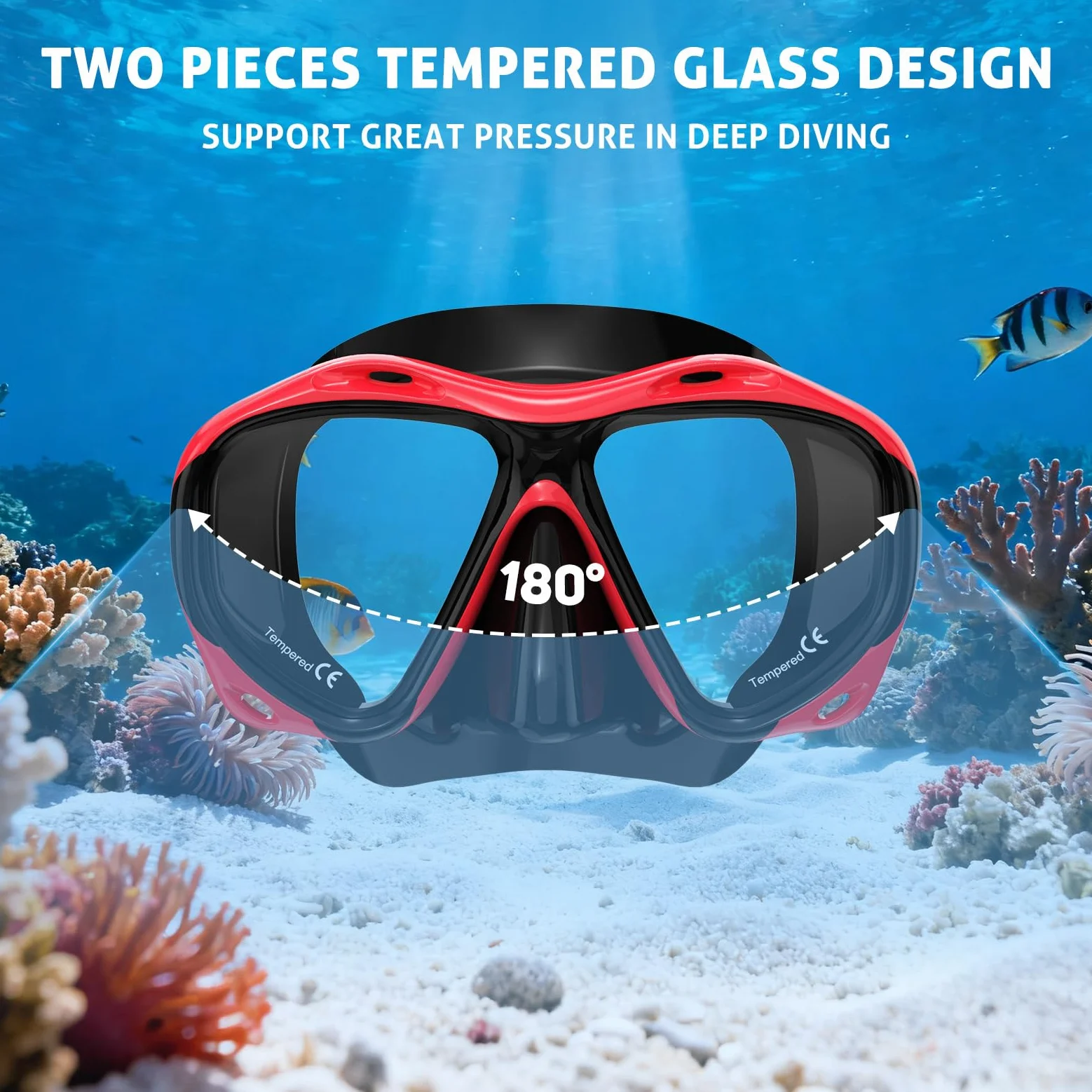 Máscara de Buceo para Adultos, antiempañamiento, Gafas de Buceo, Color Rojo