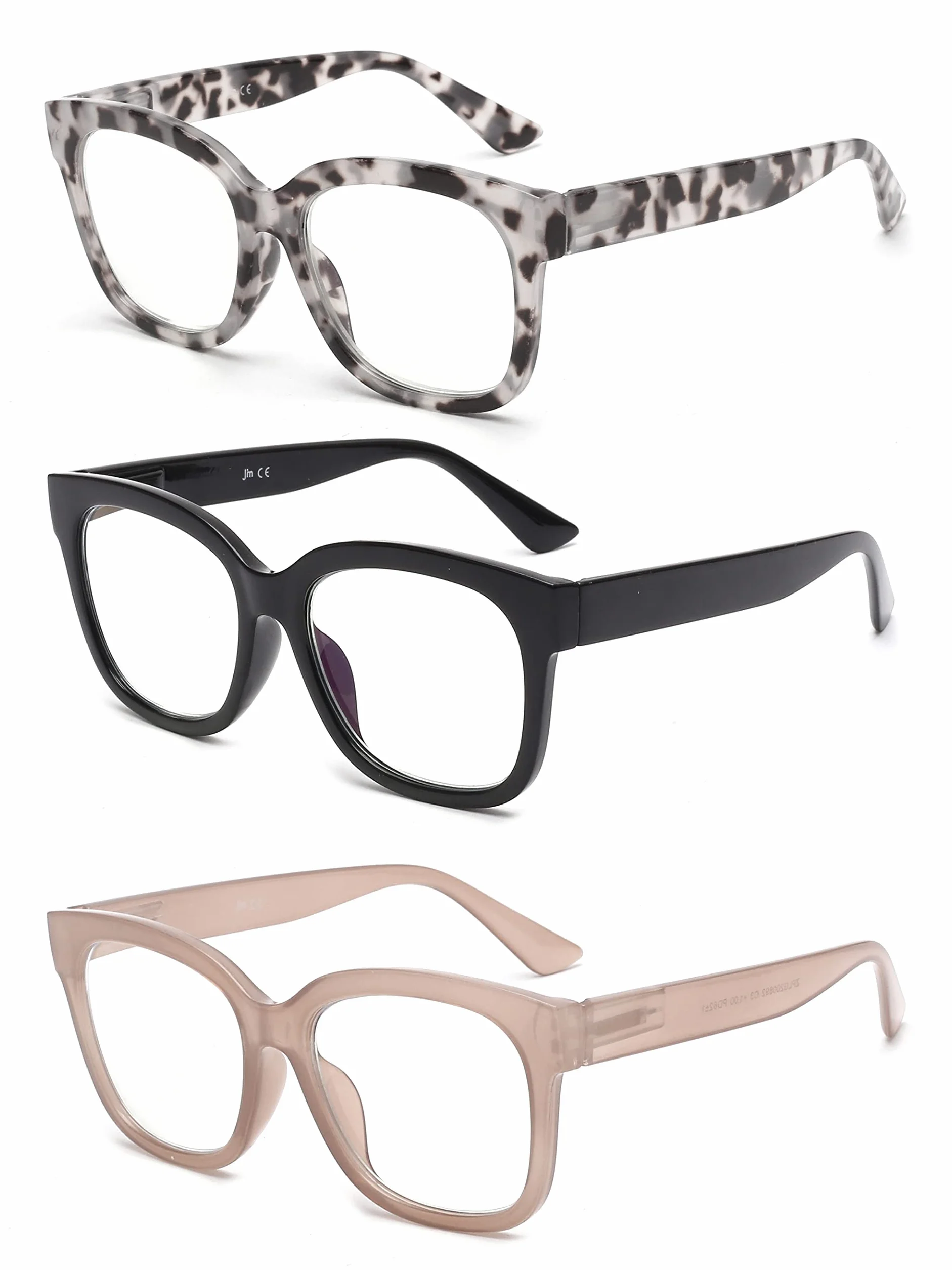 JM Gafas de Lectura Cuadrados Bloqueo Luz Azul Mujeres Hombres Paquete 3