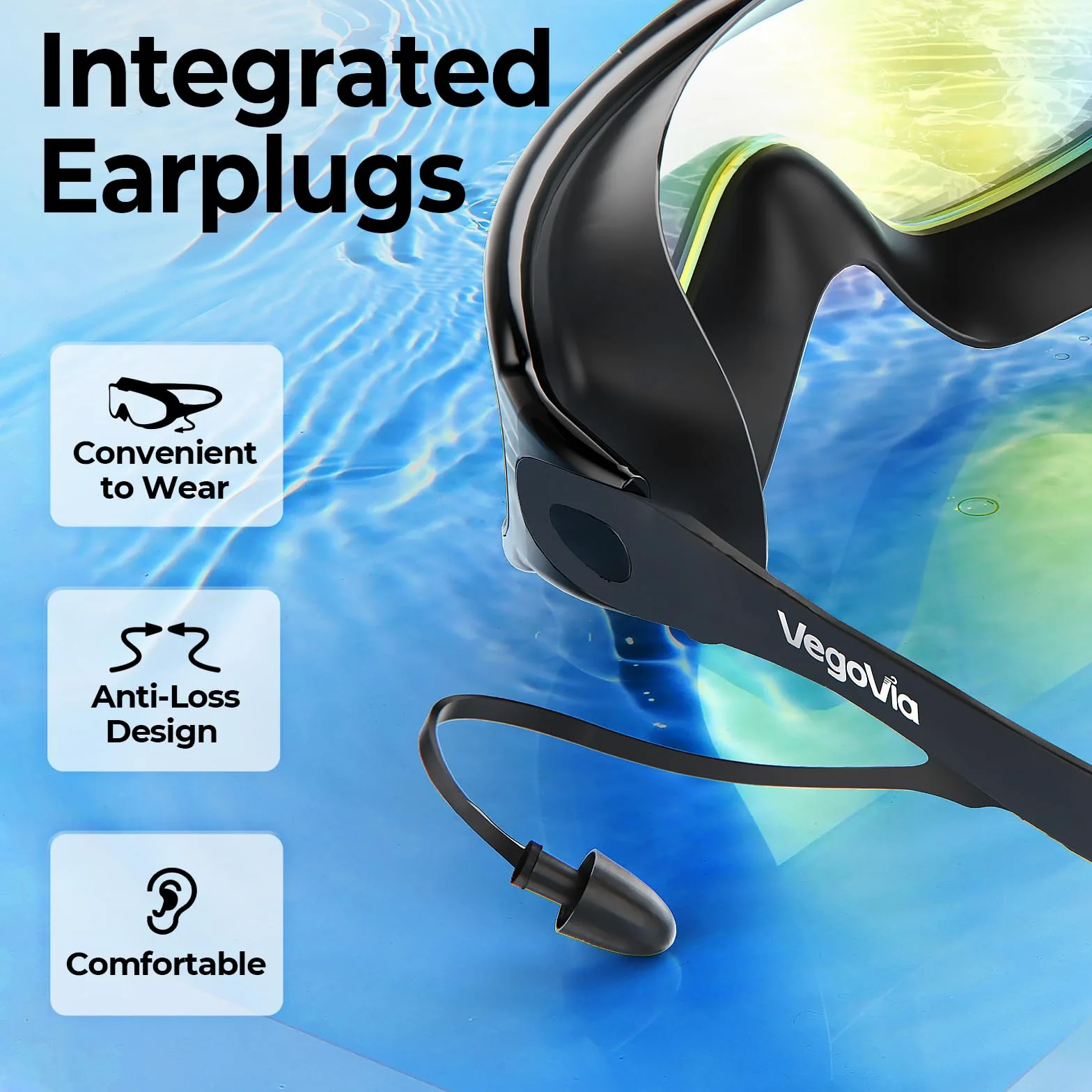 VegoVia Paquete de 2 gafas de natación para adultos, jóvenes, hombres y mujeres | Gafas de natación antivaho para piscina, protección UV, sin fugas, de silicona, tapones para los oídos, agua abierta