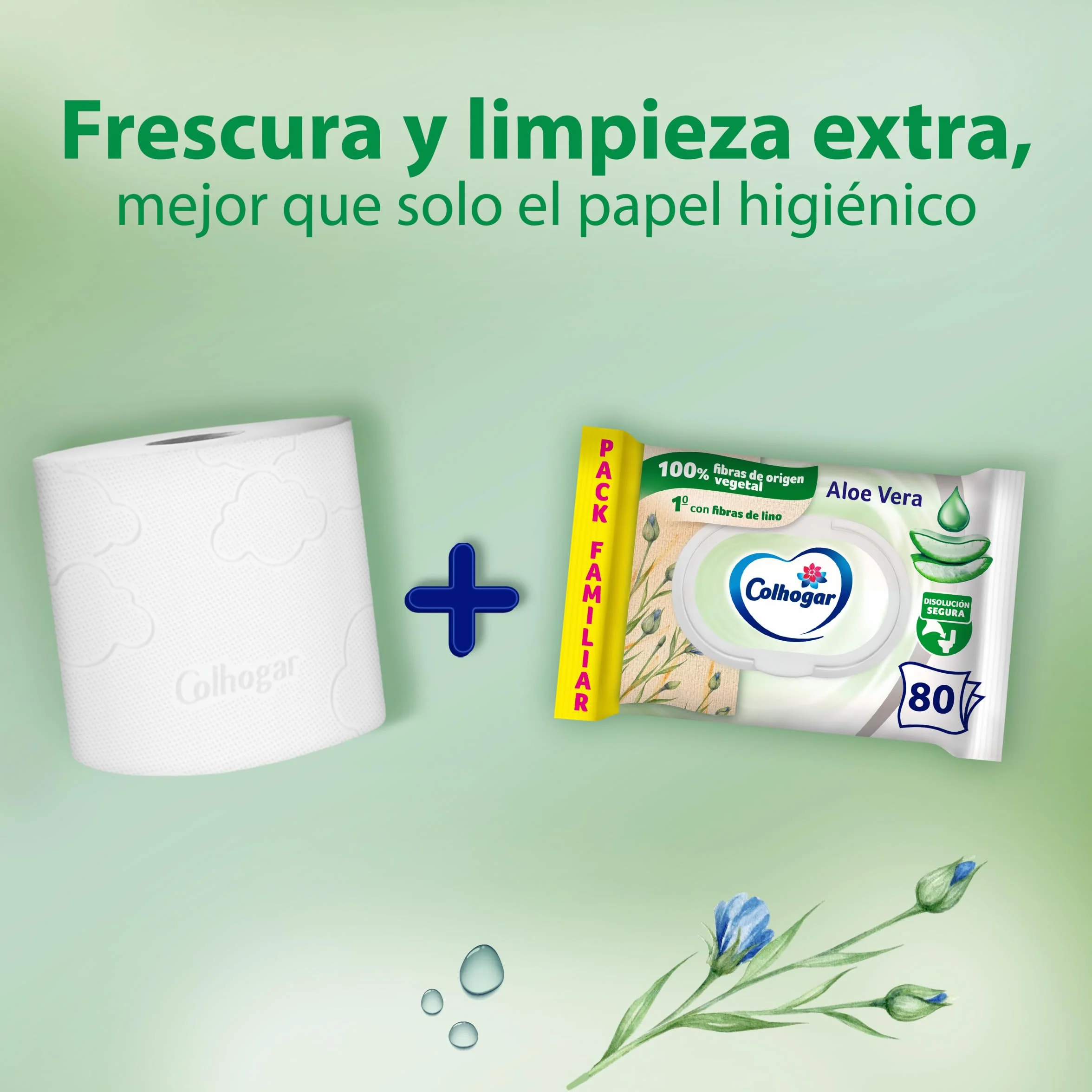 Colhogar Aloe 8x80 Papel Higiénico Húmedo Desechable con Extracto de Aloe Vera Sin Alcohol 640 Toallitas