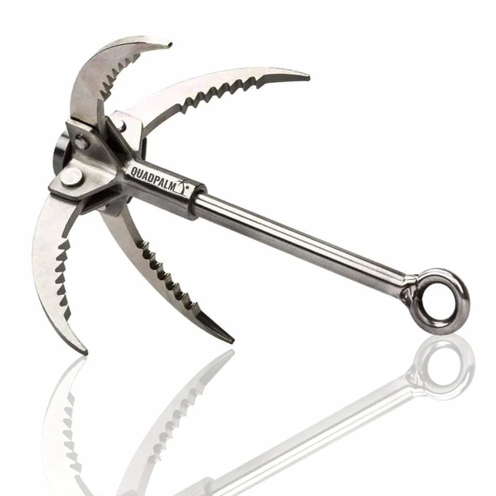 Grappling Hook with 10m Rope – Multifunctional QUADPALM Grapple Hook - 4 Stainless Steel Folding Claws - Heavy Duty - Outdoor Camping Hiking Tree Rock Mountain Climbing Equipment