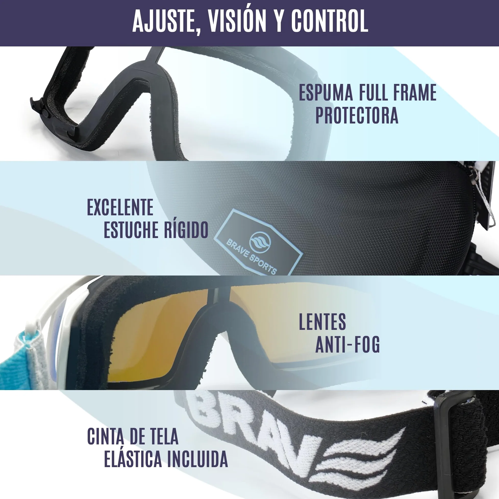 BRAVE BREEZE – Gafas Deportivas Tipo Goggle para Running, Ciclismo y Outdoor – Polarizadas UV400 Cat.3 Anti-Fog – Cinta Ajustable Antideslizante – Certificación CE – Set completo