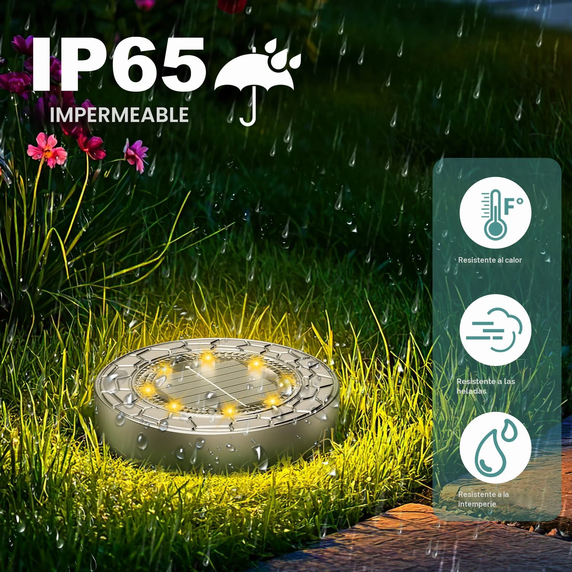 FIFlying 10 Piezas Luces Solares LED Exterior Jardín, 8 LED, Acero Inoxidable, Blanco Cálido