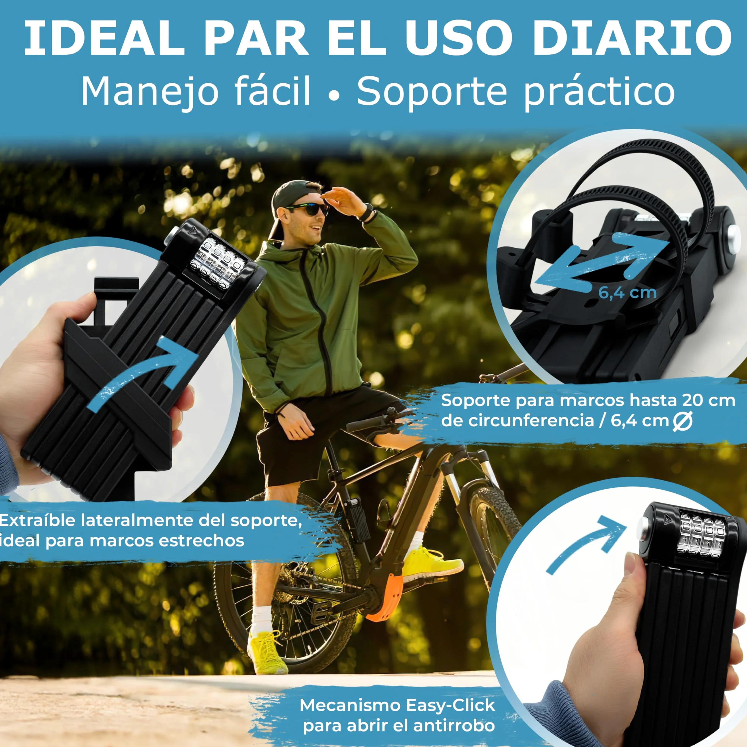 WIDDER 120cm Antirrobo bici extremadamente seguro | Titanio‑Acero nivel 15 | Candado de combinación | Candado plegable bicicleta de 120 cm con soporte | Antirrobo bici eléctrica & e‑scooter con código