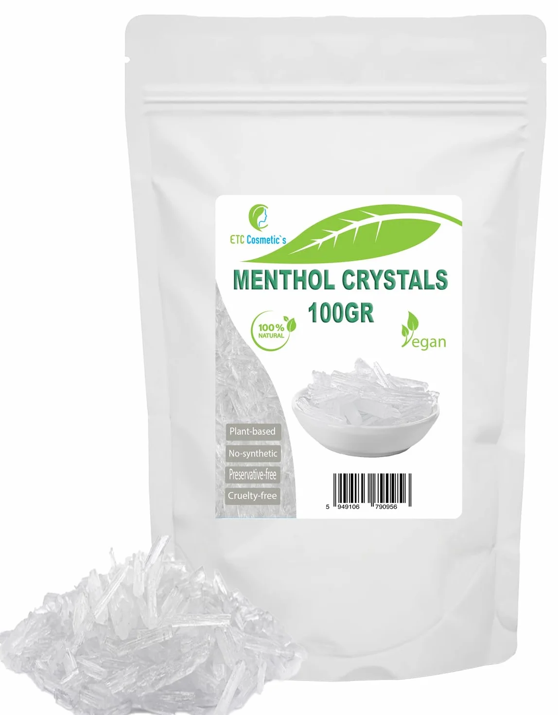 Cristales de Mentol 100 gr Efecto Refrescante Ingrediente Formulación Cosmética Sauna Aceite de Menta