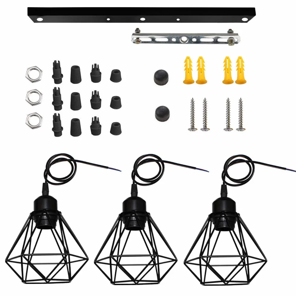 Lámpara Colgante E27 Vintage Industrial 3 Luces Negro Retro Techo 16cm