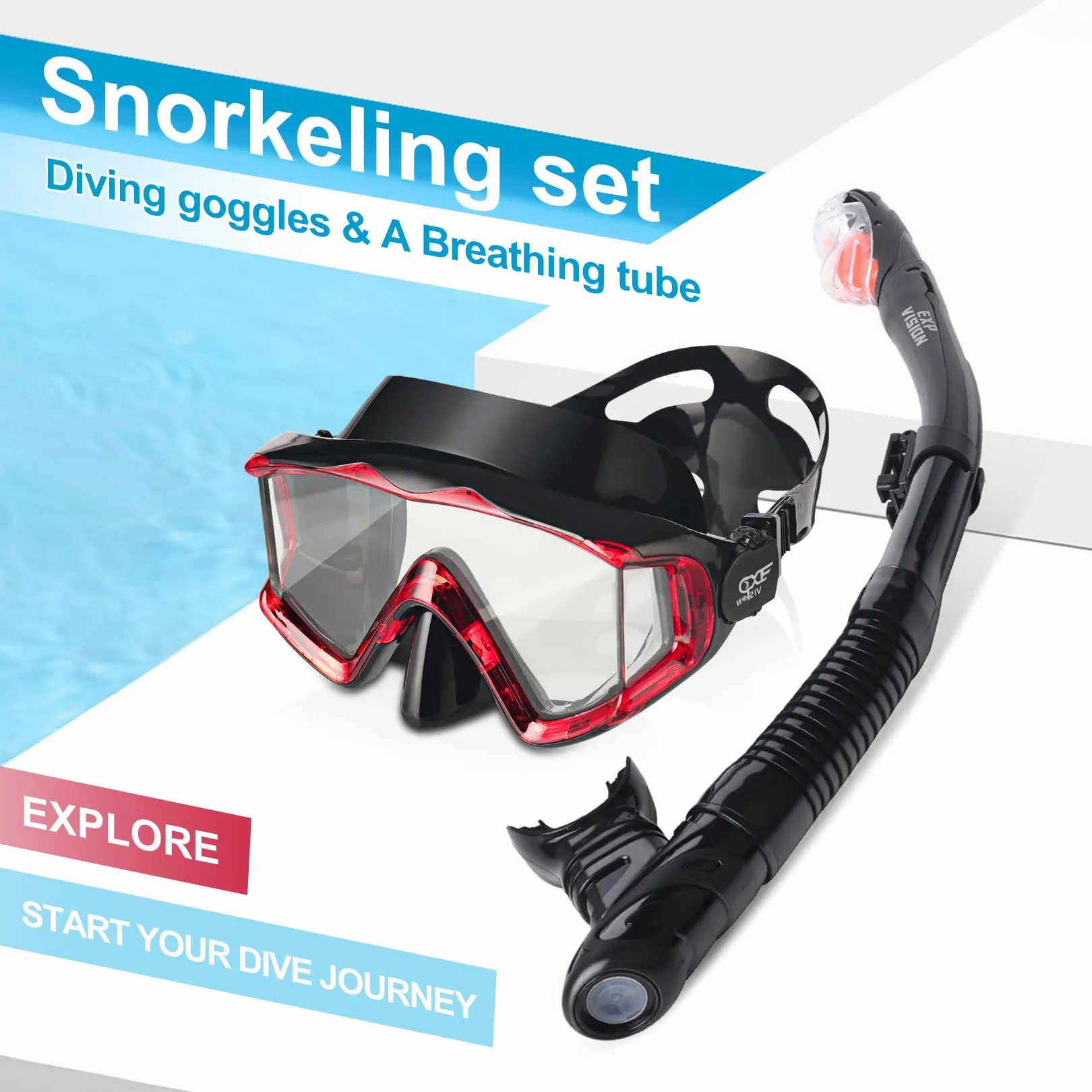 Pano - Juego de esnórquel seco, máscara de esnórquel de 3 ventanas, gafas de buceo antivaho y esnórquel, equipo profesional de máscara de natación para adultos