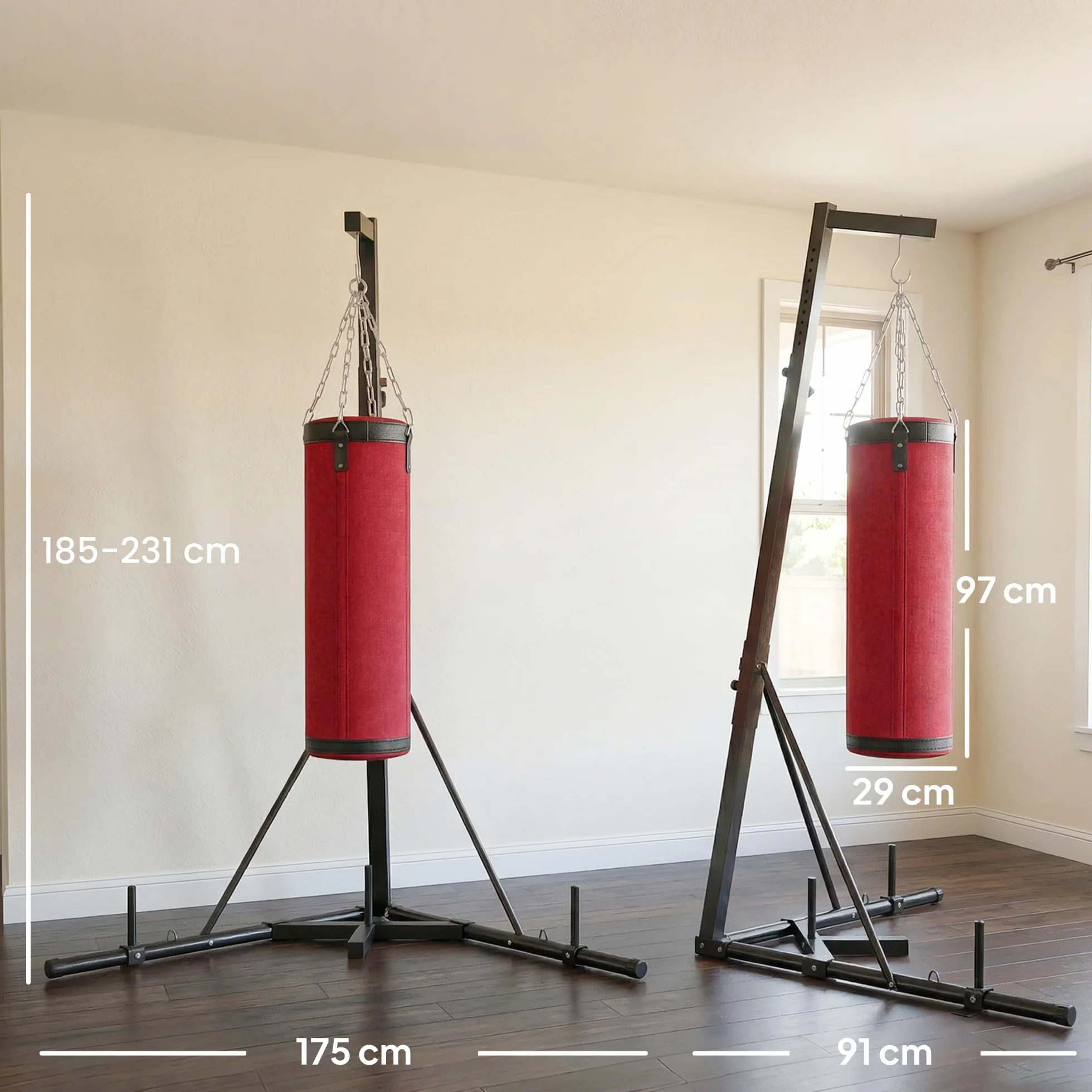SPORTNOW Soporte para Saco de Boxeo de Pie de Acero, Soporte para Bolsa de Boxeo con Altura Ajustable 175–220 cm y 185–231 cm, Base Pesada y Bolsa de Arena, Entrenamiento para MMA, Gimnasio en Casa