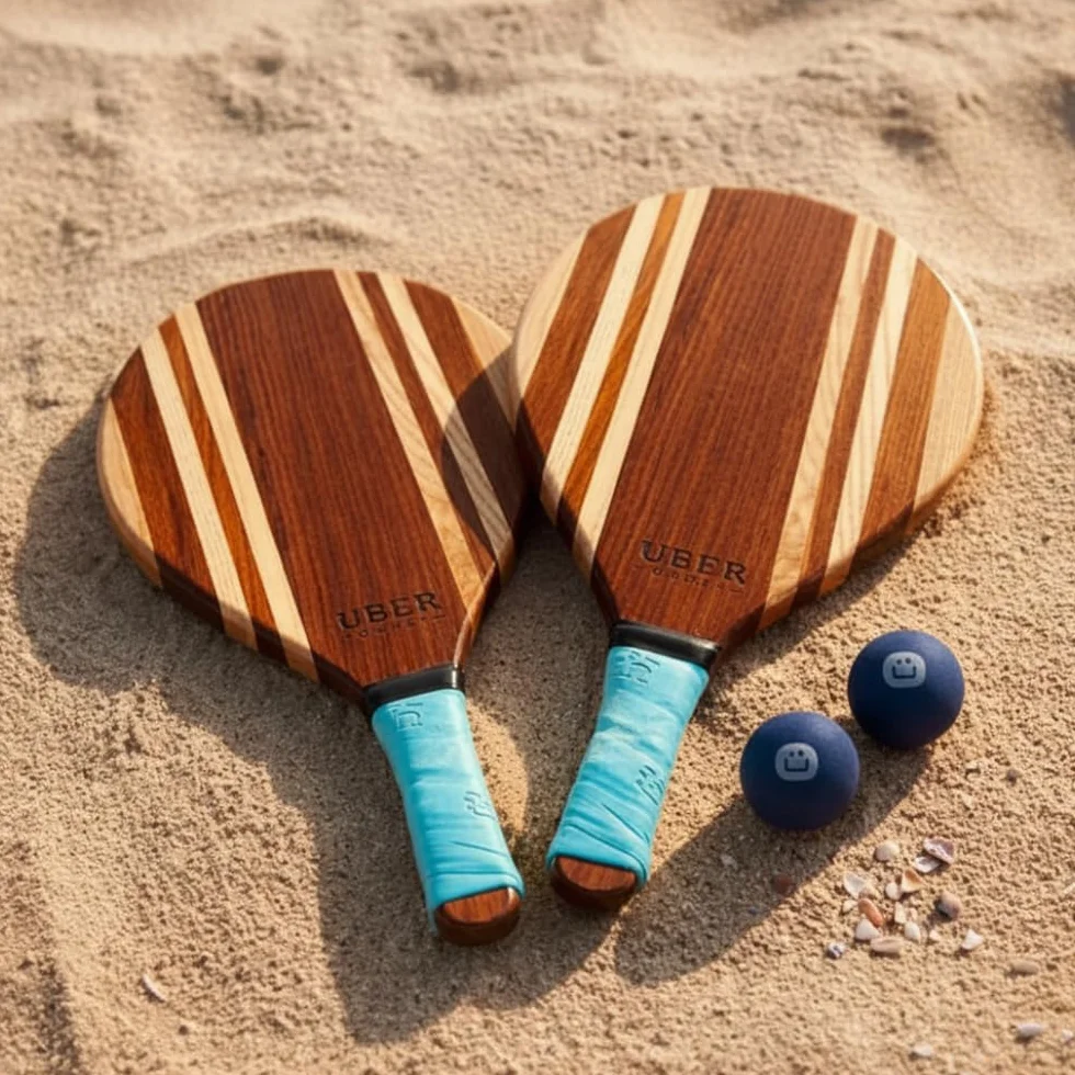 Ubergames Frescobol Set de madera – Baquetas de tenis de playa con 2 bolas y bolsa de lona – Juego de playa para adultos y niños