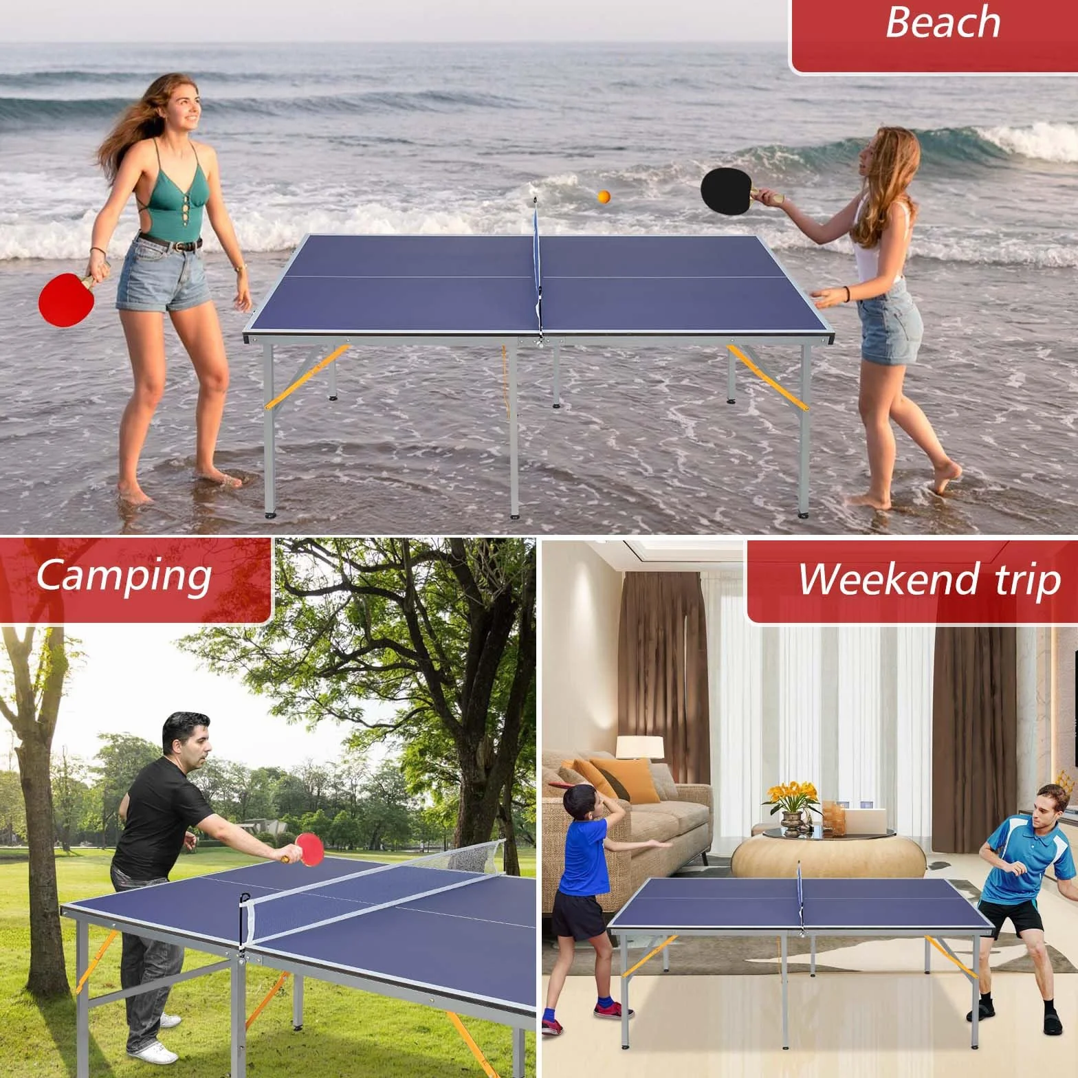 Mesa de Tenis de Mesa de Tamaño Mediano 1.8x0.9m - Mesa de Ping Pong Plegable y Portátil para Interior/Exterior con Red, 2 Palas de Tenis de Mesa y 3 Pelotas