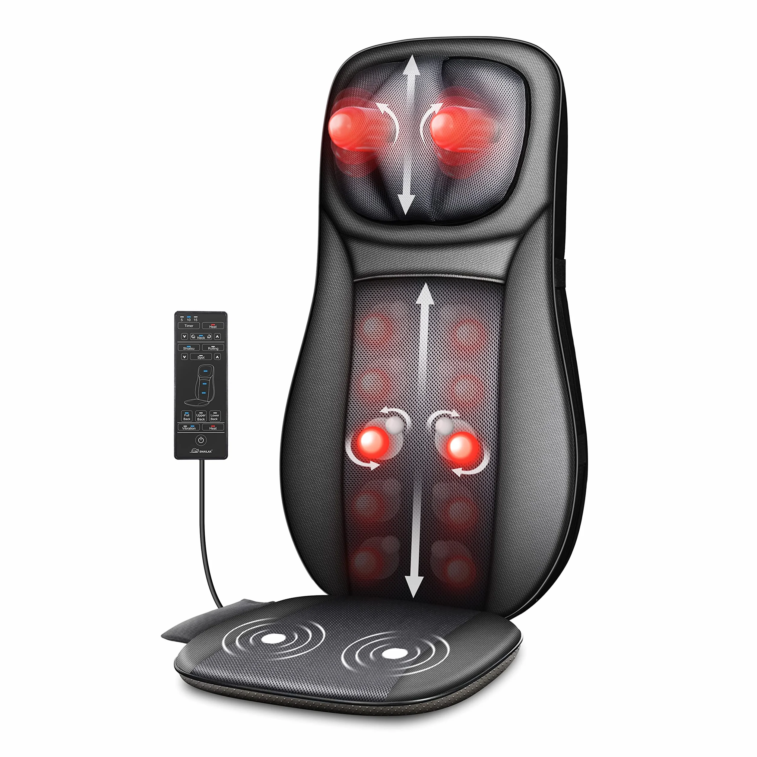 Snailax Shiatsu Asiento de Masaje con Calor, Almohada Masaje de Espalda y Cuello, Masajeador de Espalda con Vibración para Oficina en el Hogar