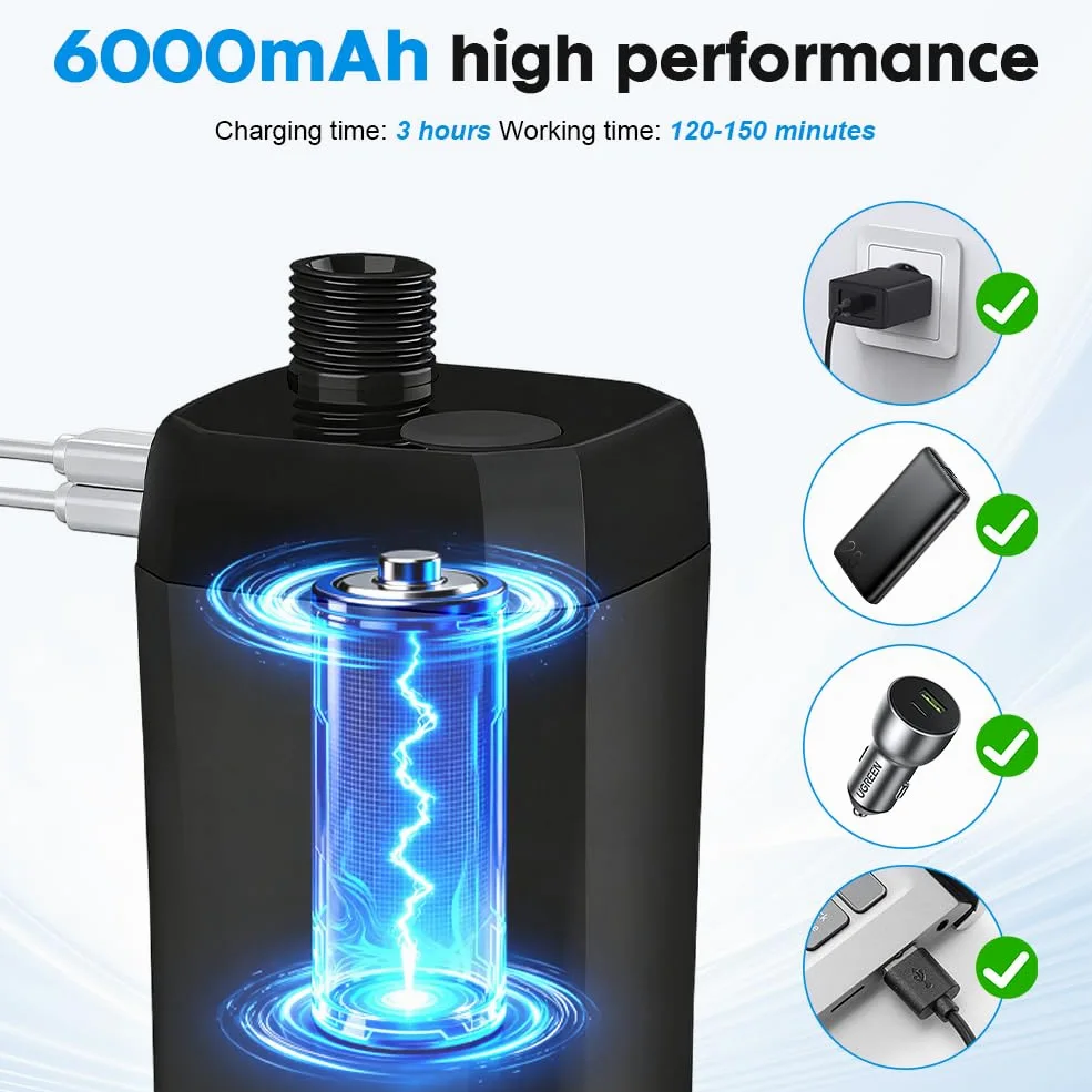 CEWROM 2026 Juego completo de ducha portátil para camping, ducha de camping de 6000 mAh con bomba e indicador de temperatura, cabezal de pulverización multimodo y cubo plegable de agua de 5 galones