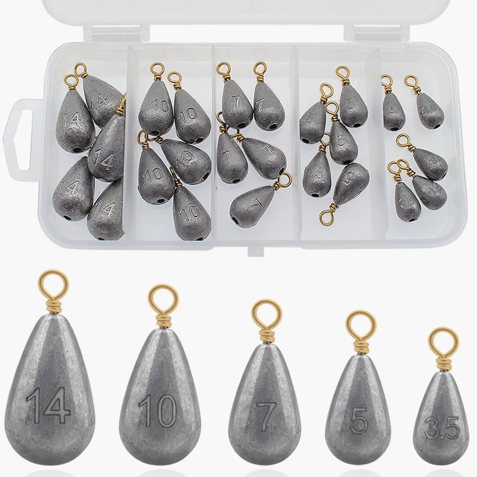 Kit de pesas de pesca, 5 tamaños, pesas de plomo para pesca de bagre, agua salada, agua dulce