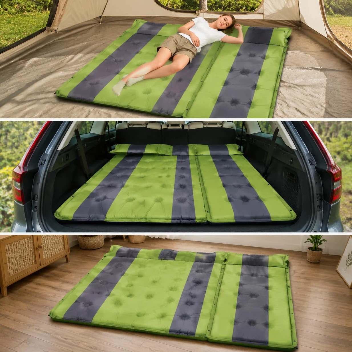 Colchón Hinchable Camping, Cama Plegable Autoinflable, Colchoneta para 3-4, 192x188x5cm