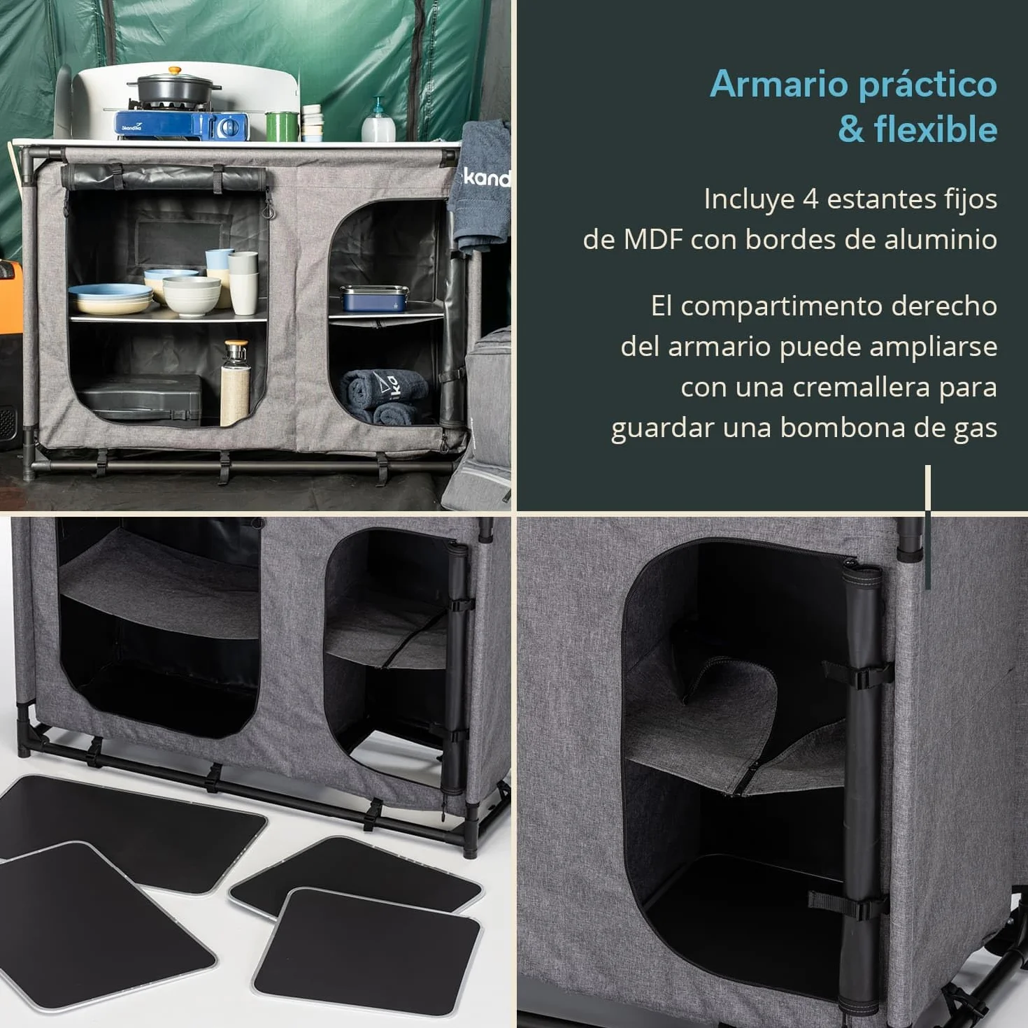 skandika Ruoka Cocina de Camping | Armario de Camping con Marco de Aluminio, Protector contra Viento y Salpicaduras Desmontable, Fregadero, Compartimentos de Almacenamiento, Bolsa de Transporte