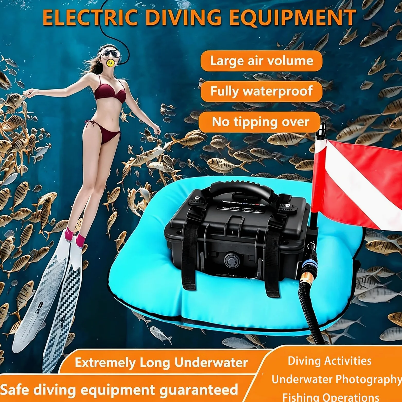 Bombona de Buceo Eléctrica con Compresor y Manguera de 9,5M. Equipo de Buceo Portátil con Filtro Activo para Limpieza de Cascos y Pesca Deportiva. Red-Singlebattery