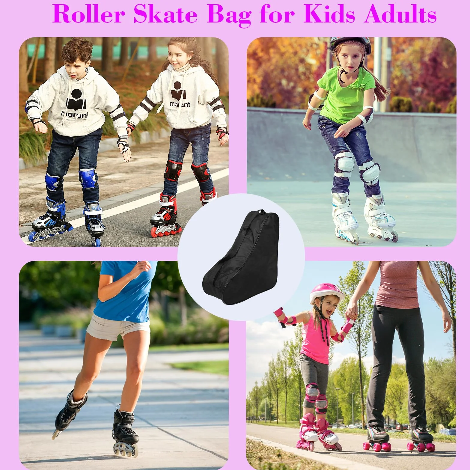 Bolsa de Patinaje de Ruedas Bolsa de Patinaje de Hielo Azul Tela Oxford Hidrófugo Bolsa para Patines 4 Ruedas Correa de Hombro Ajustable Bolsa Patines Línea