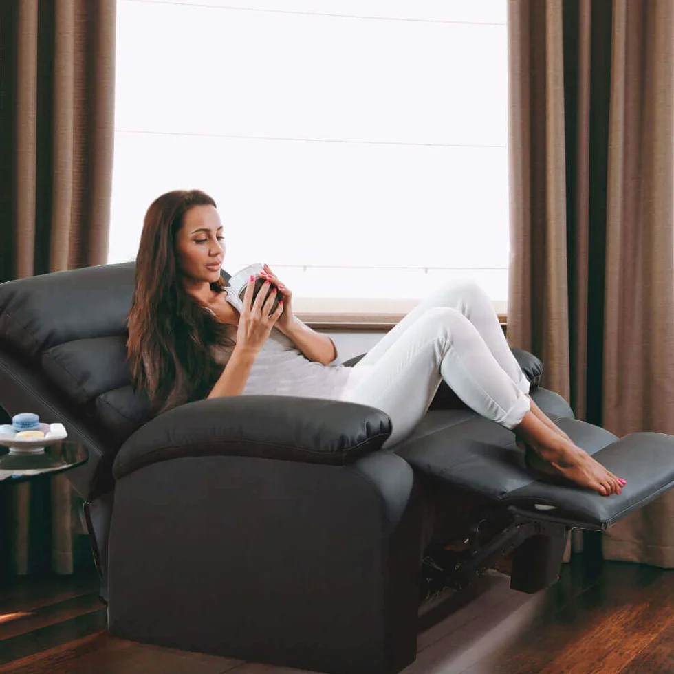 Gridinlux Sillón Relax Masaje Extra Acolchado Negro Reclinable Elevación automática Mando 5 Modos Calor Lumbar 8 Motores 4 Zonas Polipiel