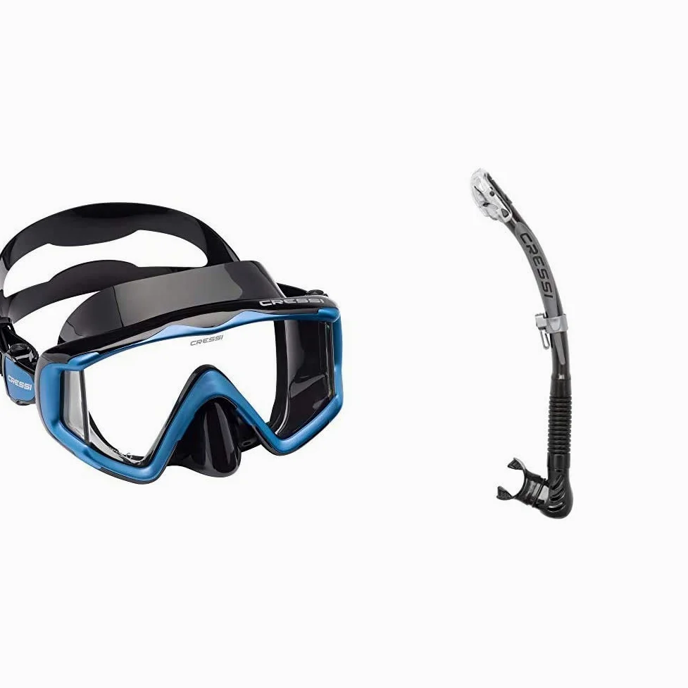 Cressi Liberty Máscara de Buceo, Apnea y Snorkel, Unisex Adulto, Negro/Azul, Talla Única + Epsilon SPE Alpha Ultra Dry Snorkel de Silicona Unisex, Negro/Negro, Talla única