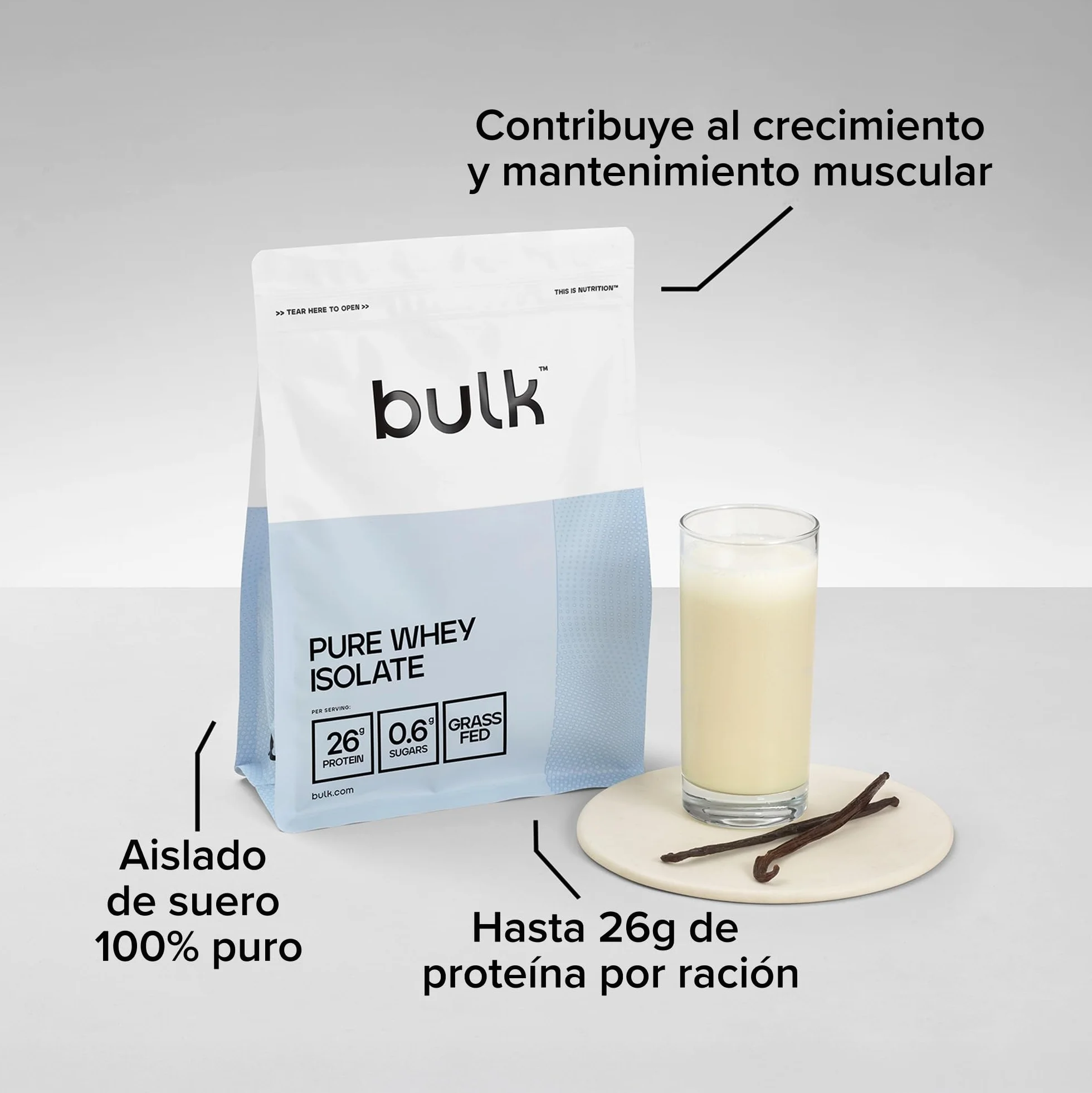Naturaleza Bulk Pure Whey Isolate 26g Proteína Aislado de Suero Bajo en Azúcar Grasa 500g