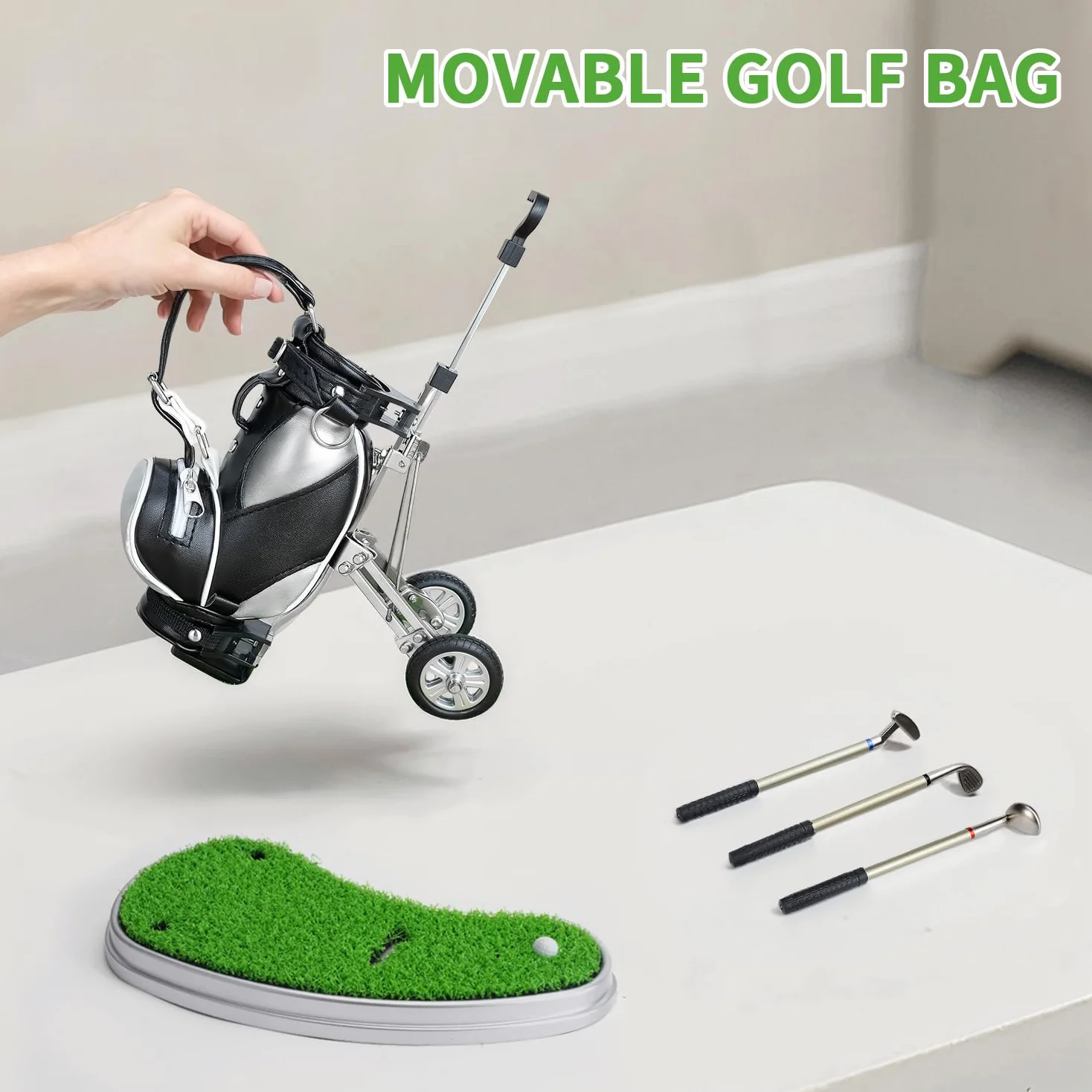 10l0l Golf bolígrafos con bolsa de Golf soporte, novedad regalos con 3 piezas Aluminio bolígrafo oficina escritorio soporte para bolsa de palos de golf para hombre día del padre, Golf recuerdos regalo