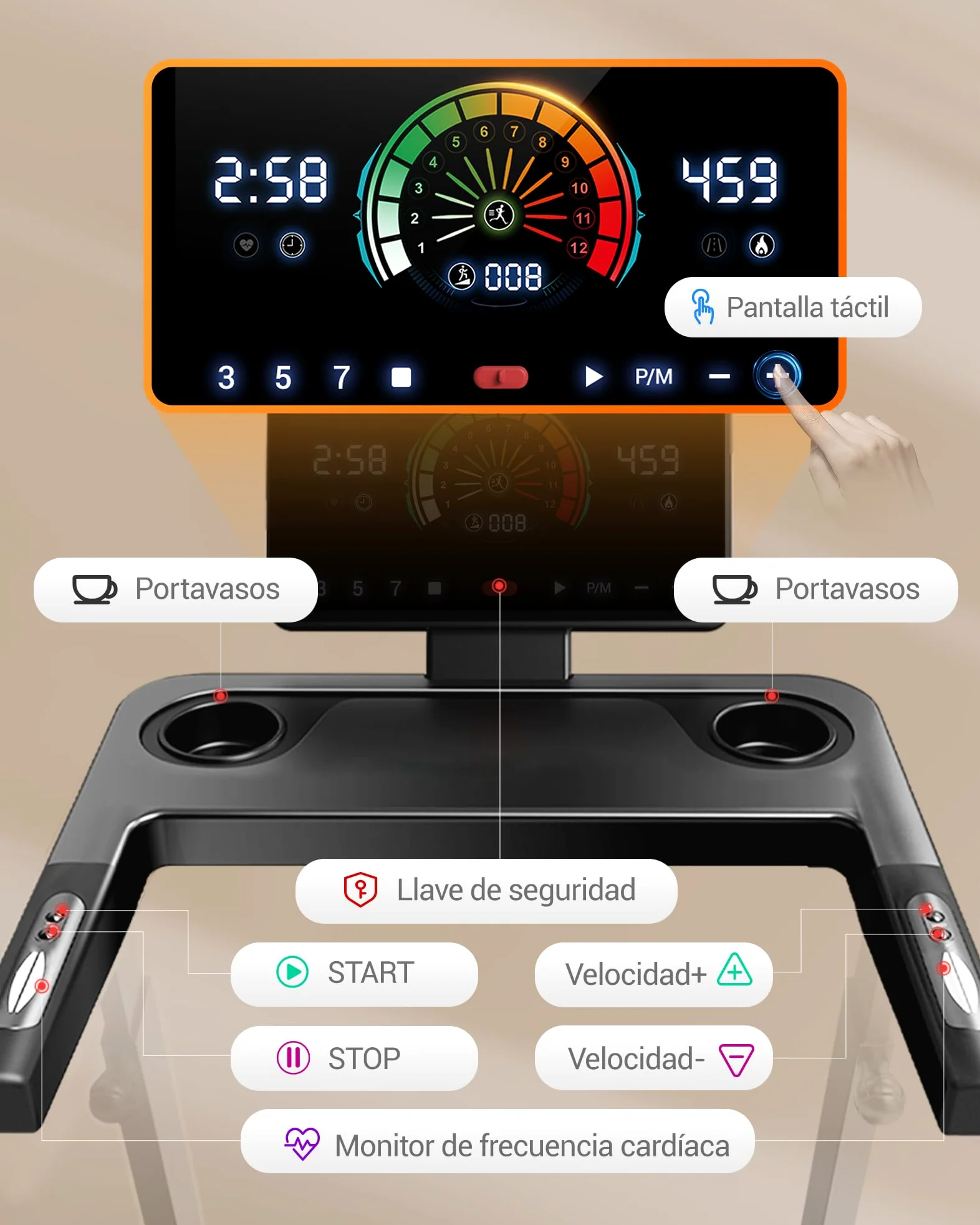 UMAY Cinta de Correr Plegable con Inclinación 16%, 14 KM/H, 3.5HP | Cinta de Andar con Frecuencia Cardíaca, Caminadora Electrica para Casa con Pantalla LED,180kg