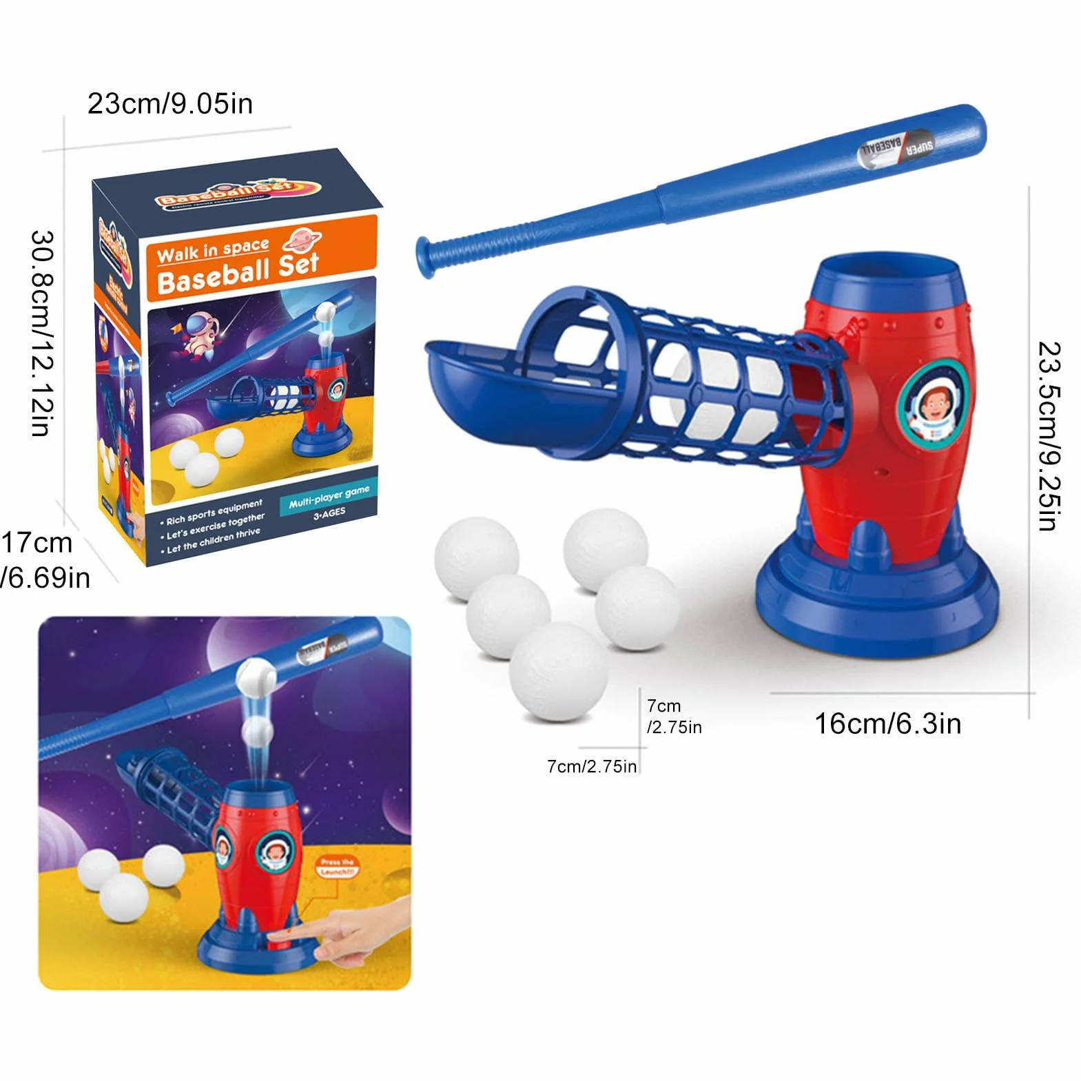 Máquinas de lanzamiento para el béisbol juvenil - Toy Baseball Set con pelotas | Juego de deportes al aire libre para niños y niñas, entrenador automático de máquina de bolas para niños de 3 a 8 años,