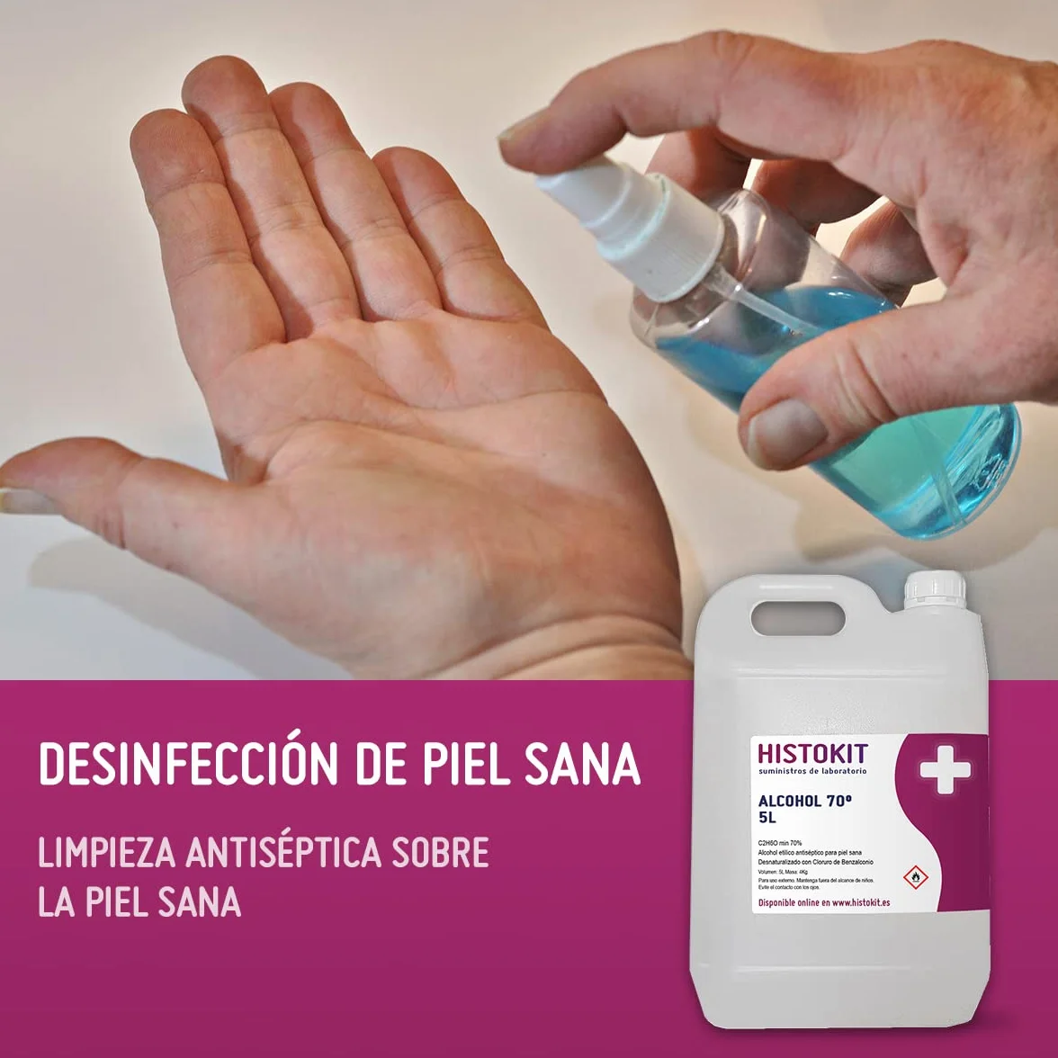 Alcohol etílico 70° antiséptico HISTOKIT 5 Litros Etanol benzalconio Desinfección piel superficies