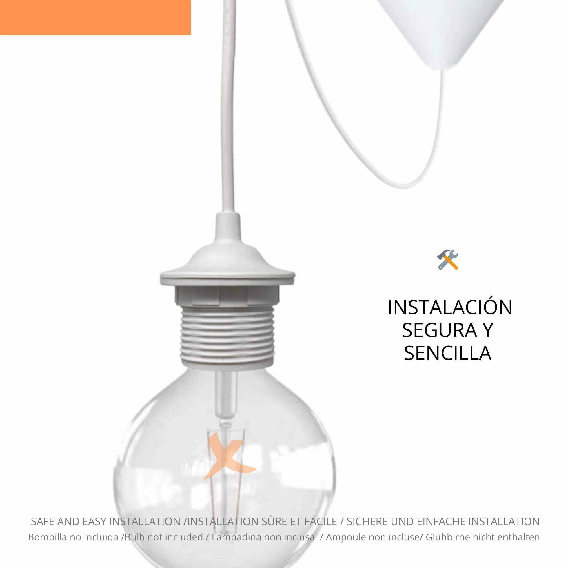 Lámpara Colgante Blanca de Plástico E27 con Cable PVC 80 cm Flexible