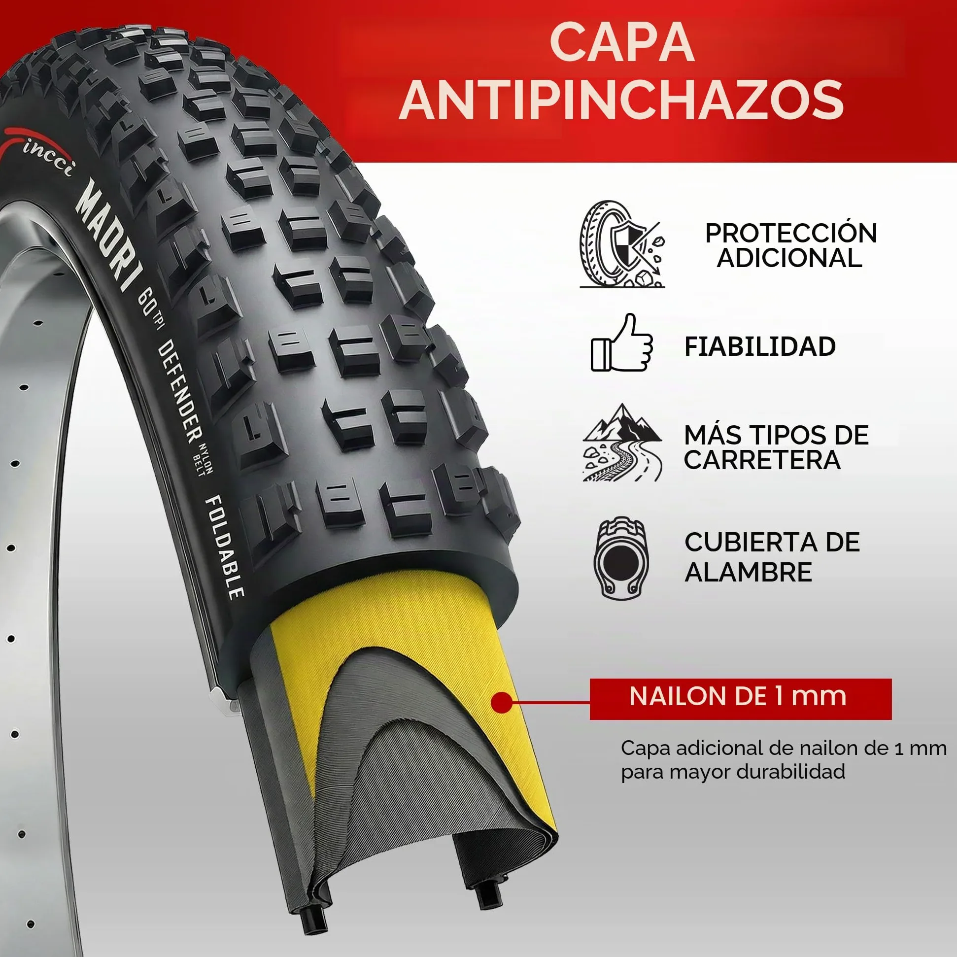 Fincci Cubiertas MTB 29 x 2.25 Pulgadas con 2 Camara de Aire 57-622 - Neumáticos Plegable 29 con 1mm Antipinchazos para Adulto, Gravel, Montaña, Eléctrica, Mountain Bike y Bicicleta Carretera