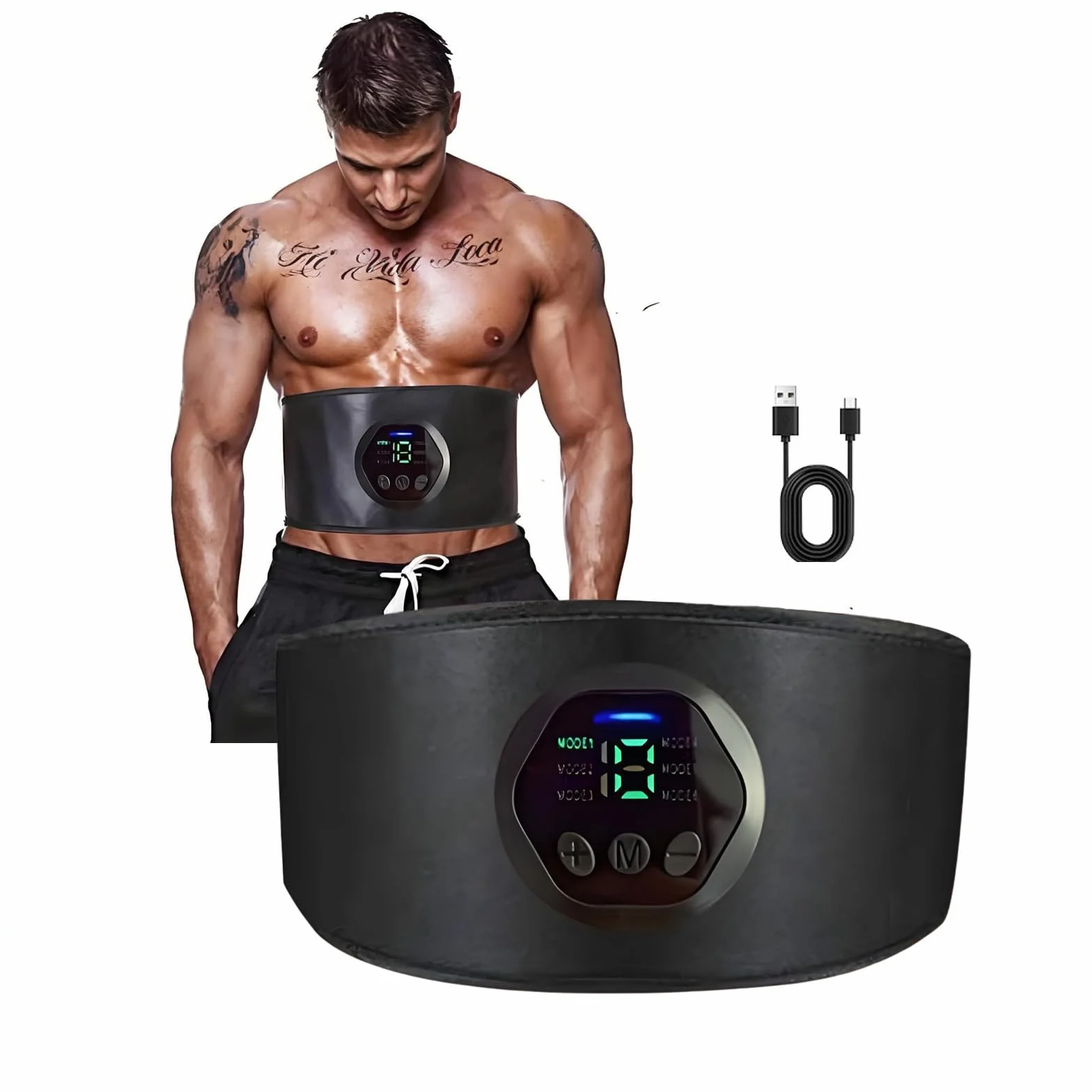 Estimulador Muscular EMS - Cinturón Abdominal Portátil con 6 Modos/18 Niveles para Hombres y Mujeres, Recargable por USB, Dispositivo de Tonificación y Entrenador de ABS con Pantalla Digital