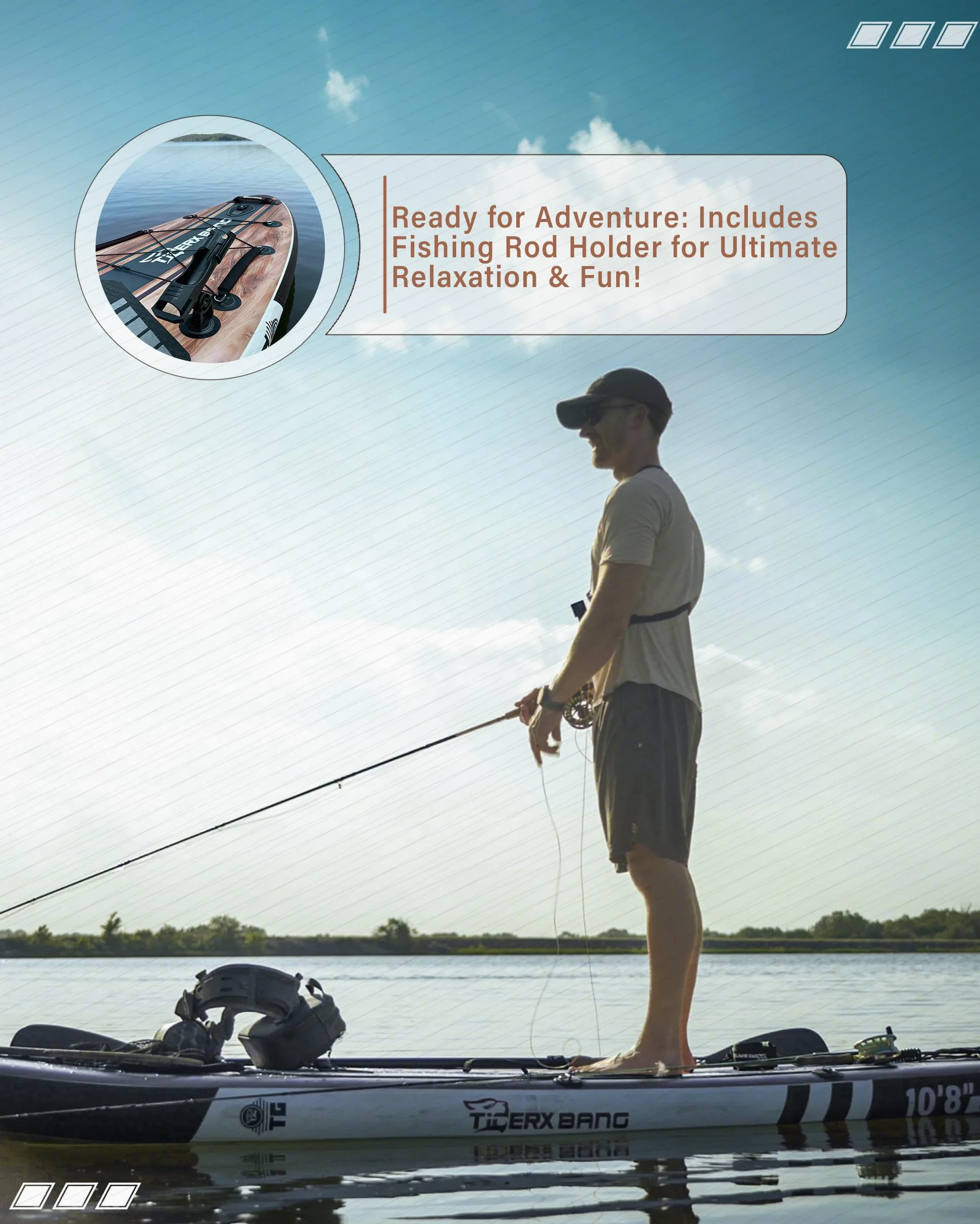 TIGERXBANG Tabla de Paddle Hinchable 330cm, Extra Ancha, Asiento Mejorado, Soporte para Accesorios y Sostenedor para Caña de Pescar, Accesorios Premium para Paseos Recreativos y Pesca
