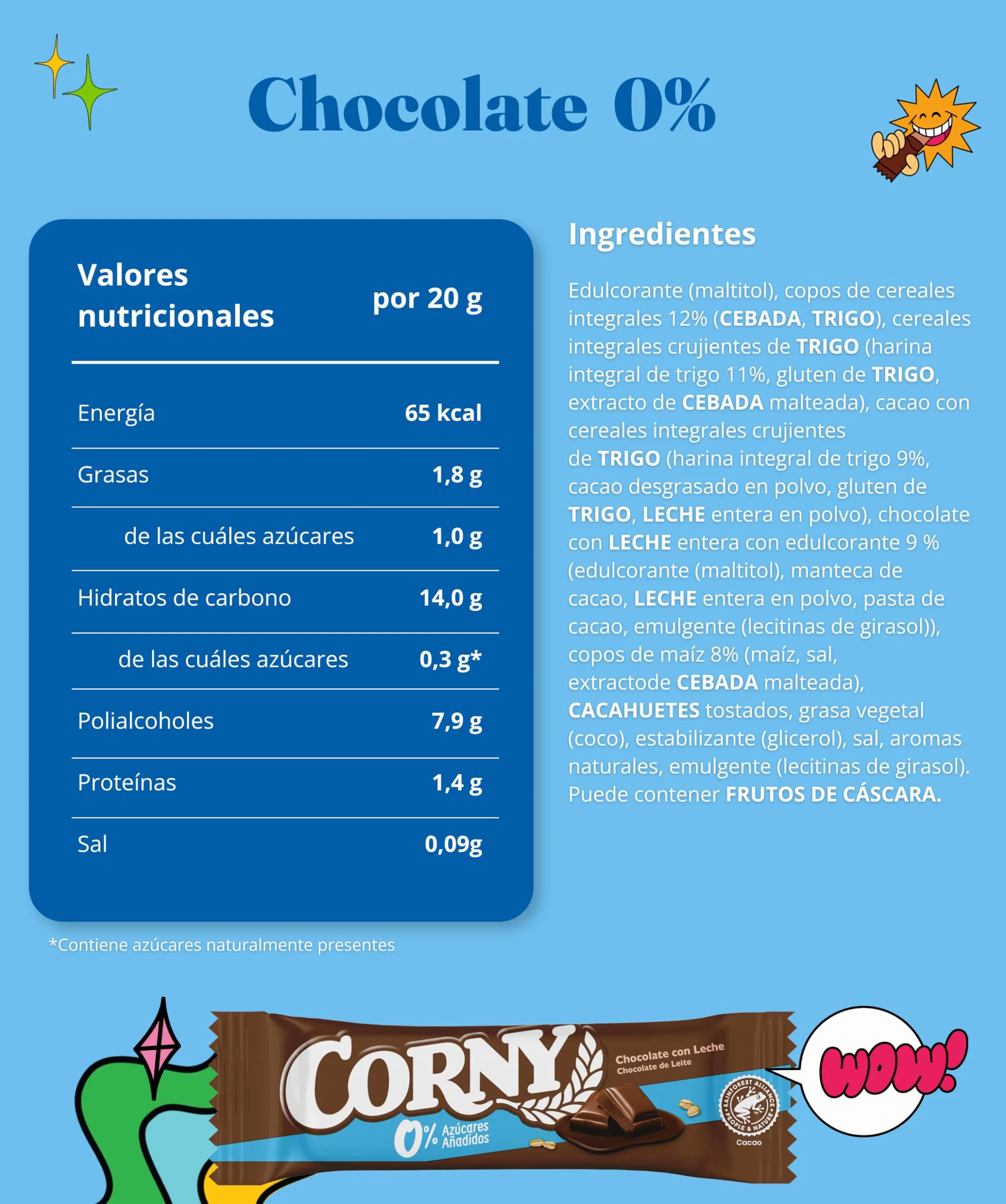 Corny Barrita Sin Azúcares Añadidos Sabor Chocolate 0% Pack 24 x 20g
