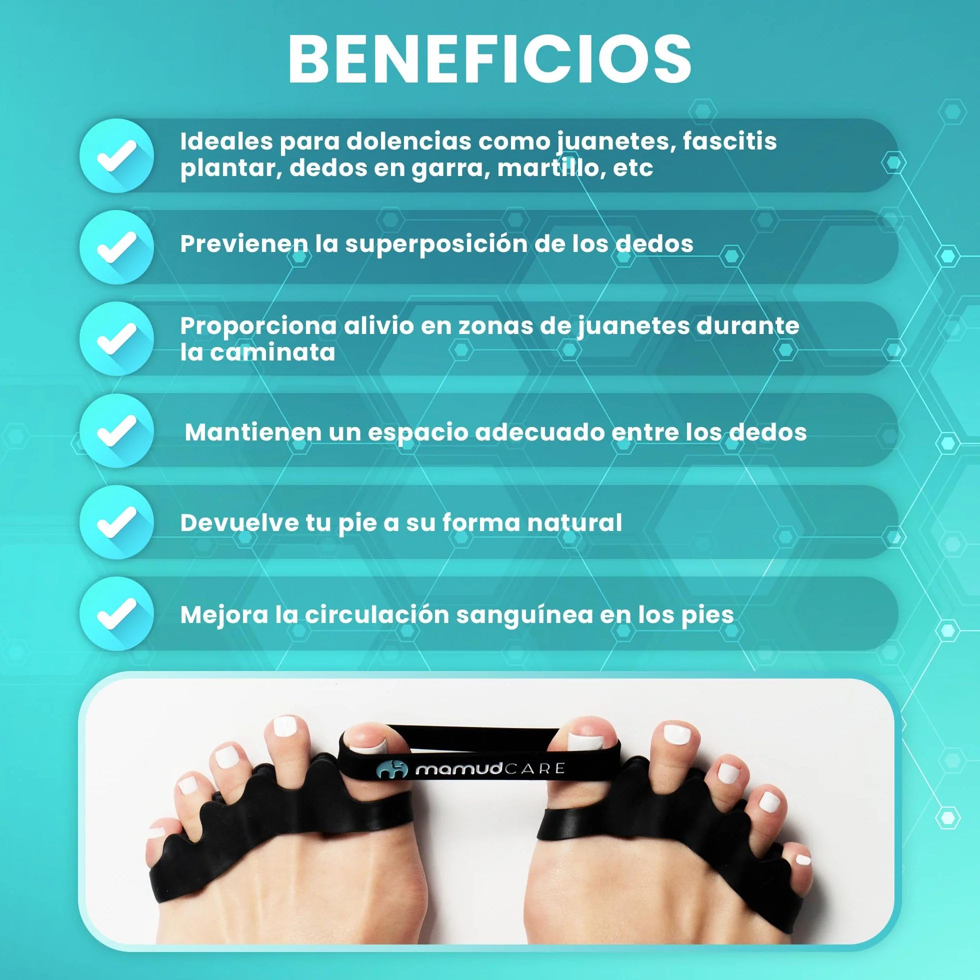 Separador Dedos Pie 4 unidades 2 bandas antijuanetes Corrector Juanetes Alivio Podal