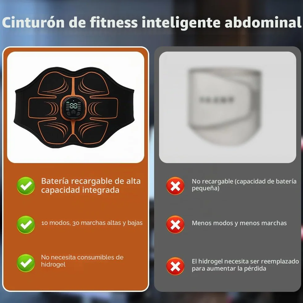 EMS - Aparato de entrenamiento eléctrico para abdominales, para estimulación muscular, 10 modos y 30 intensidades, recargable por USB, cinturón abdominal para hombres y mujeres