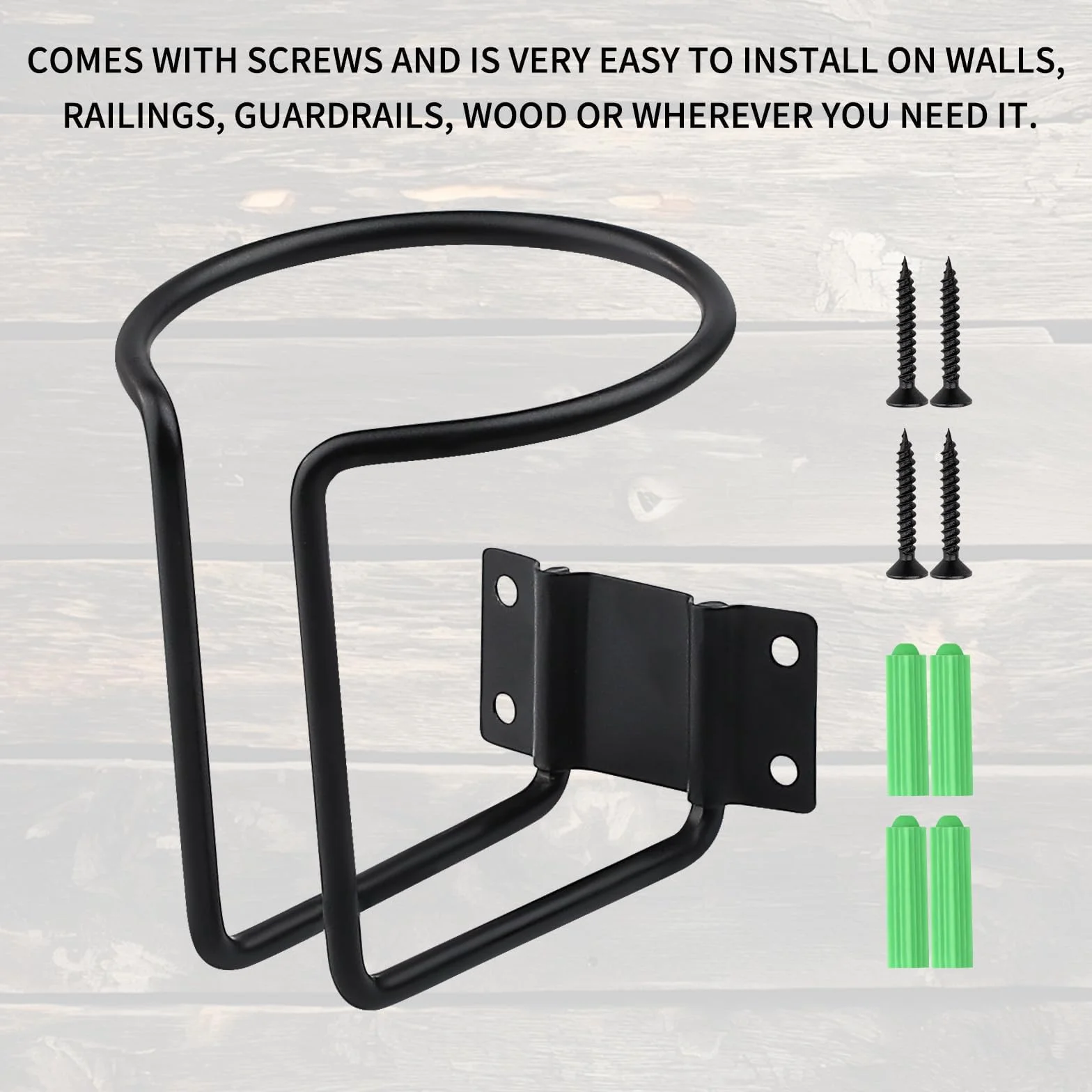 2 portavasos de acero inoxidable con tornillos, soporte universal para bebidas con anillo de barco, soporte de pared negro para barco, camión, caravana, tractor, columpio de madera al aire