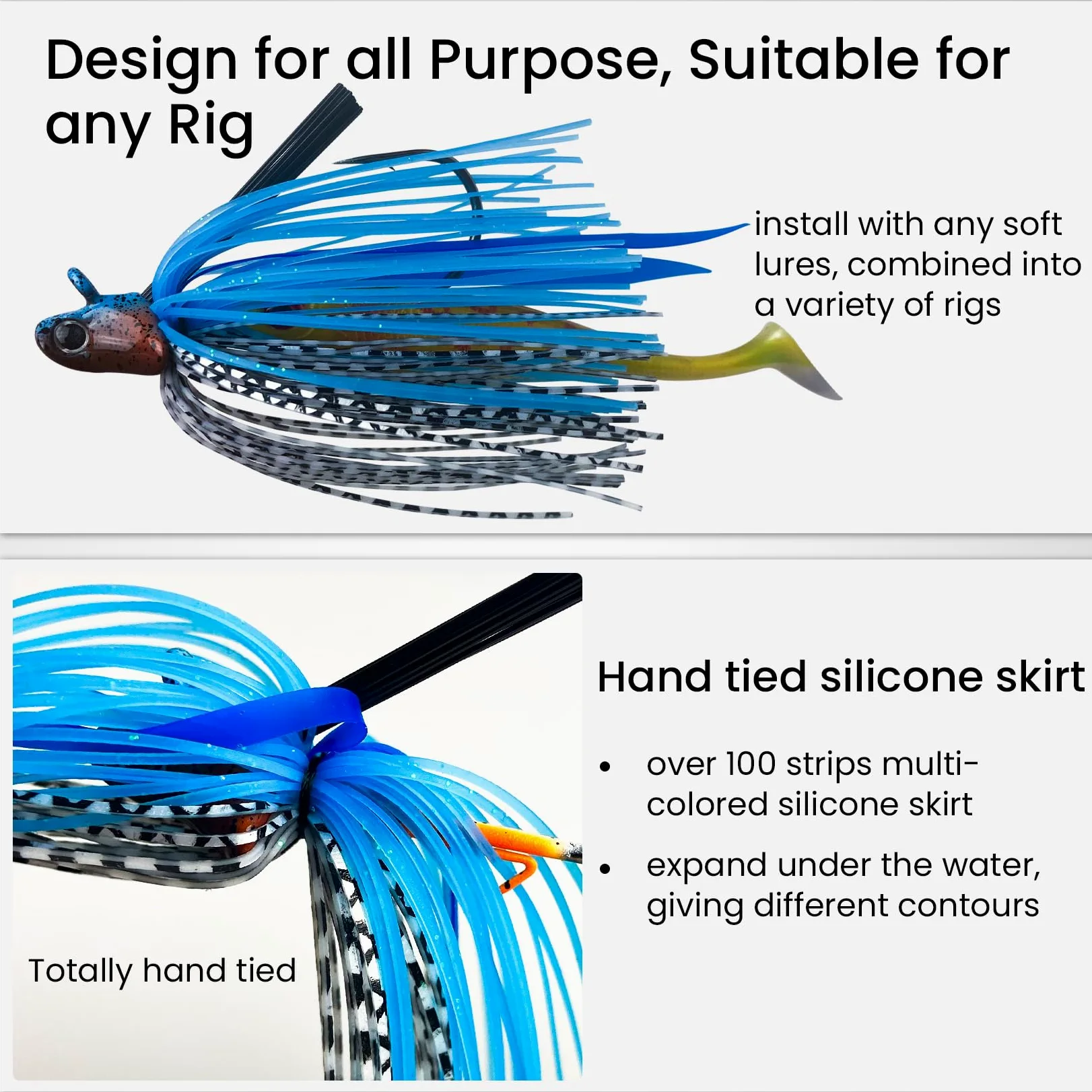 Pristis Paquete de 3 plantillas de natación con protector de malas hierbas y falda de silicona, señuelos de pesca duraderos para agua dulce y salada, diseño de forma única y cabeza de plantilla