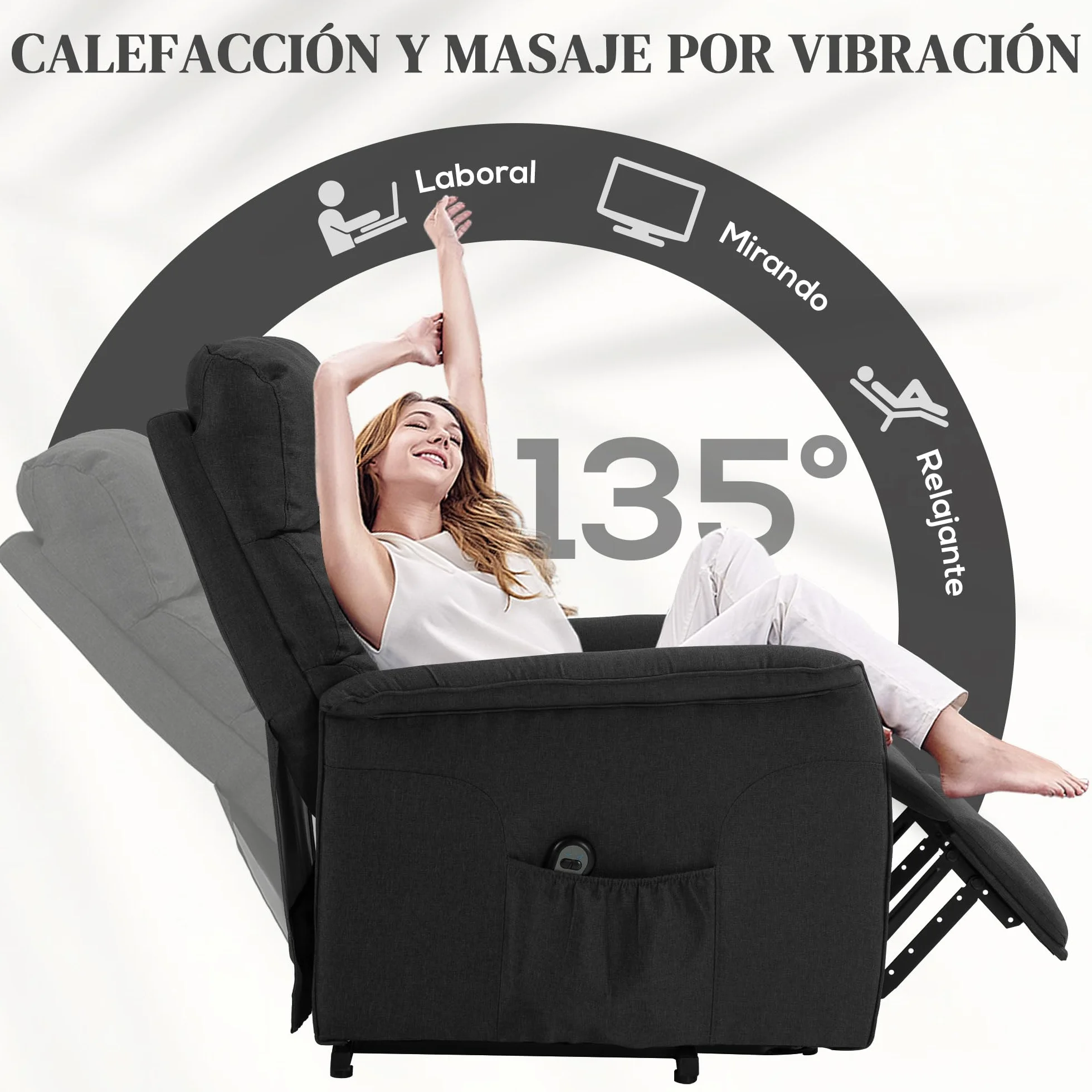 HOMCOM Sillón Relax Reclinable Eléctrico Levanta Personas, Sillón Elevador con Control Remoto, Reposapiés, Tapizado en Lino, Negro