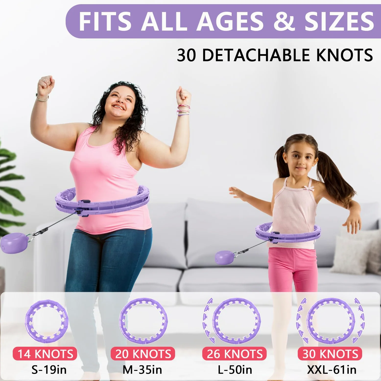 Hula Hoop con 30/12 nudos, bloqueo magnético mejorado para pérdida de peso de adultos, aro infinito, talla grande, niños y adultos, hogar al aire libre, ejercicio de fitness, tóner