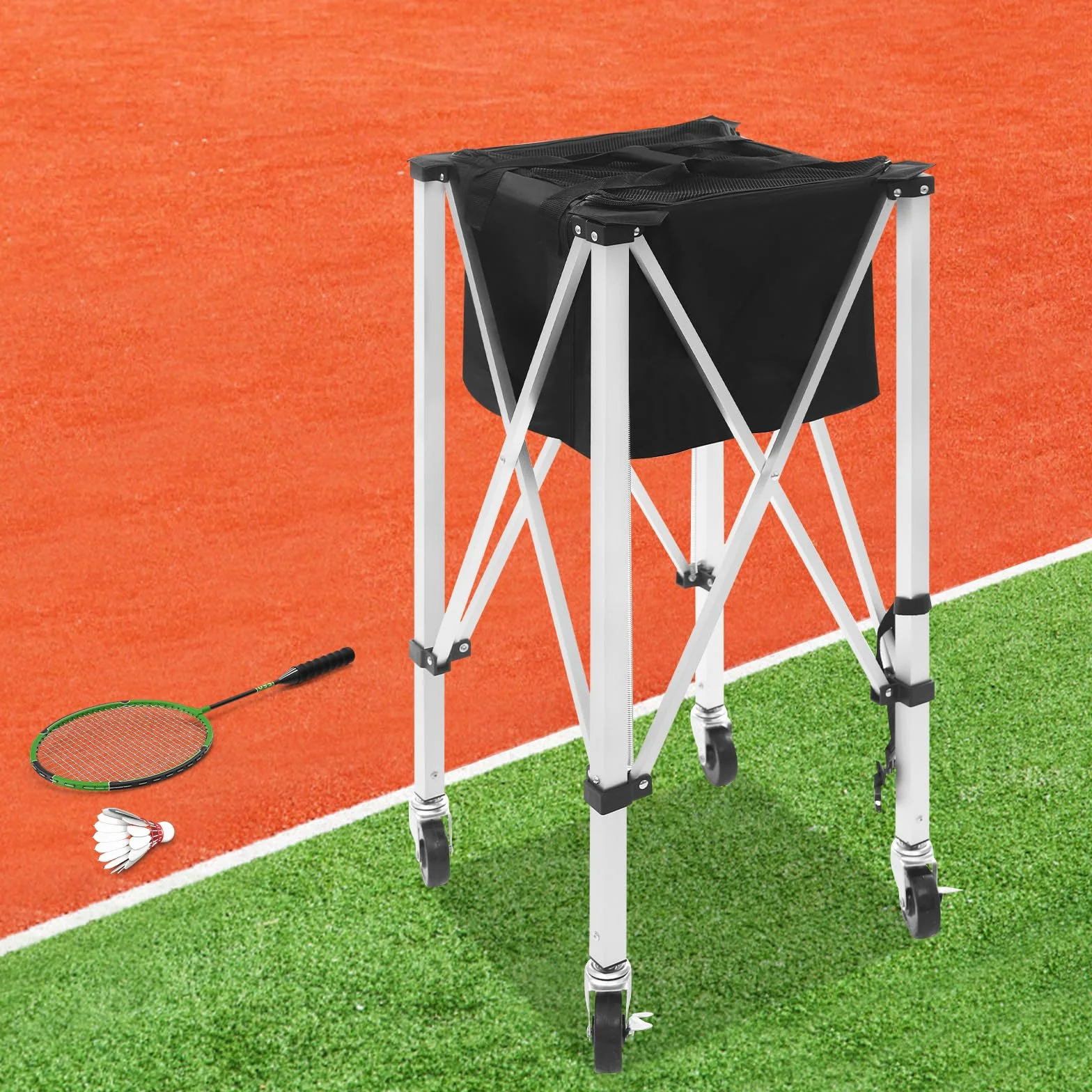 Portapelotas de tenis portátil, cesta de tenis plegable, soporte de pelota de tenis con ruedas, para el juego de tenis en clubes de tenis, escuelas y parques.