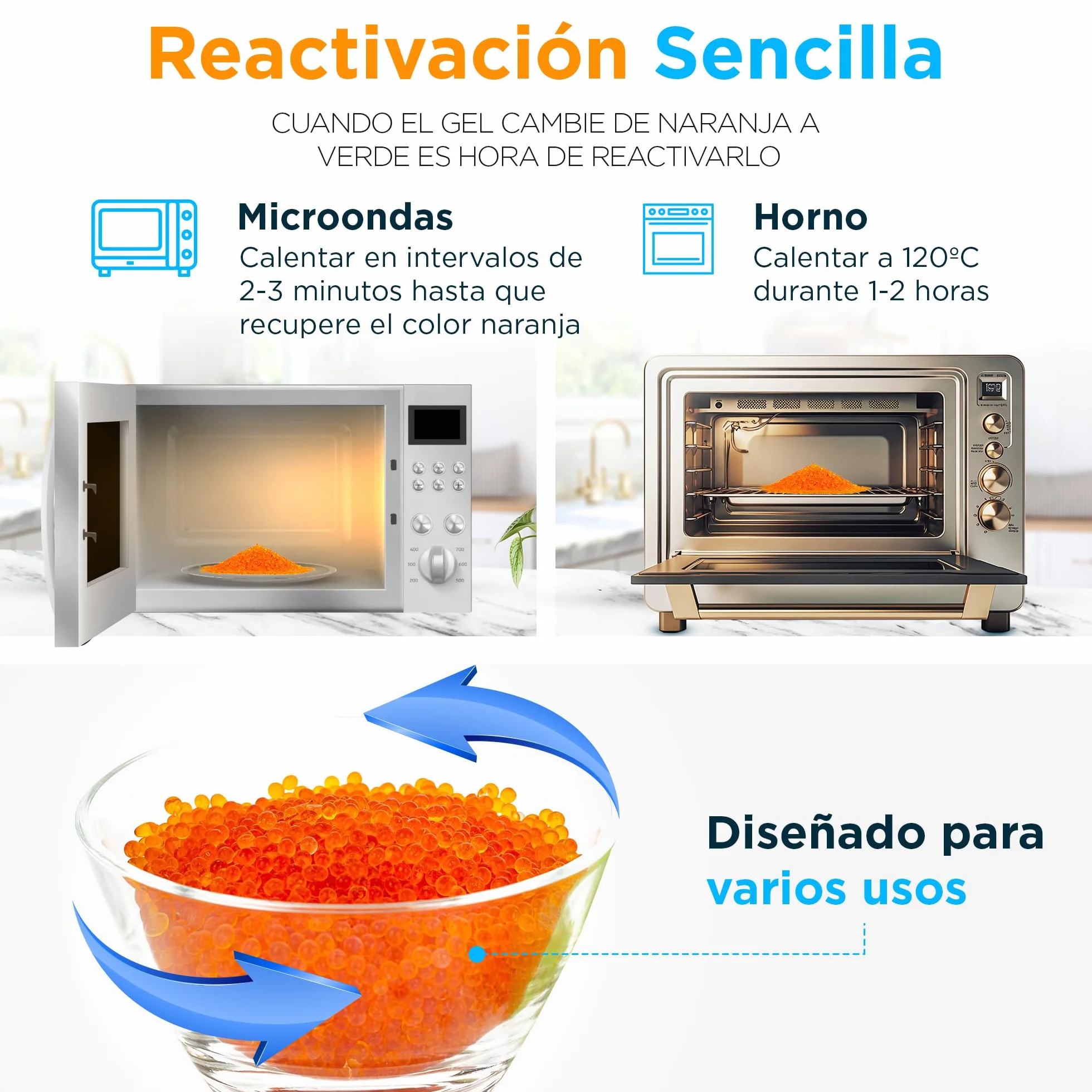 Gel de Sílice Naranja 1KG + 10 Bolsas Reutilizable con Indicador de Saturación