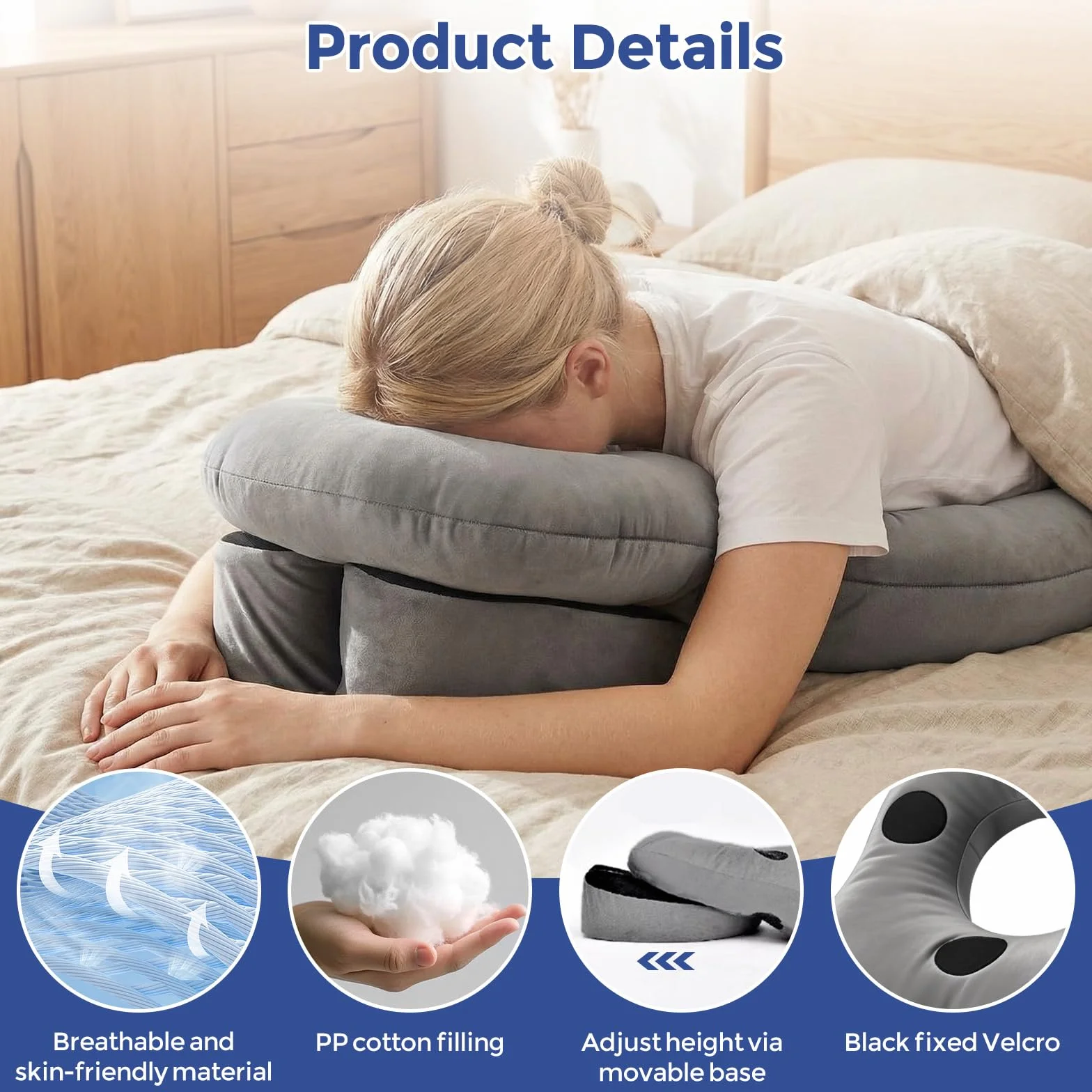 WingFly Almohada Facial para Dormir Boca Abajo con Orificio, Post Cirugía Ocular, Masaje Reposacabezas