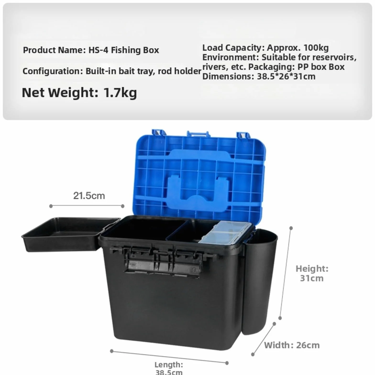 Caja de aparejos de pesca multifuncional con asa y correa para el hombro, estuche de almacenamiento de ABS grueso, accesorios de cebo, portátil para asiento al aire libre para pesca al aire