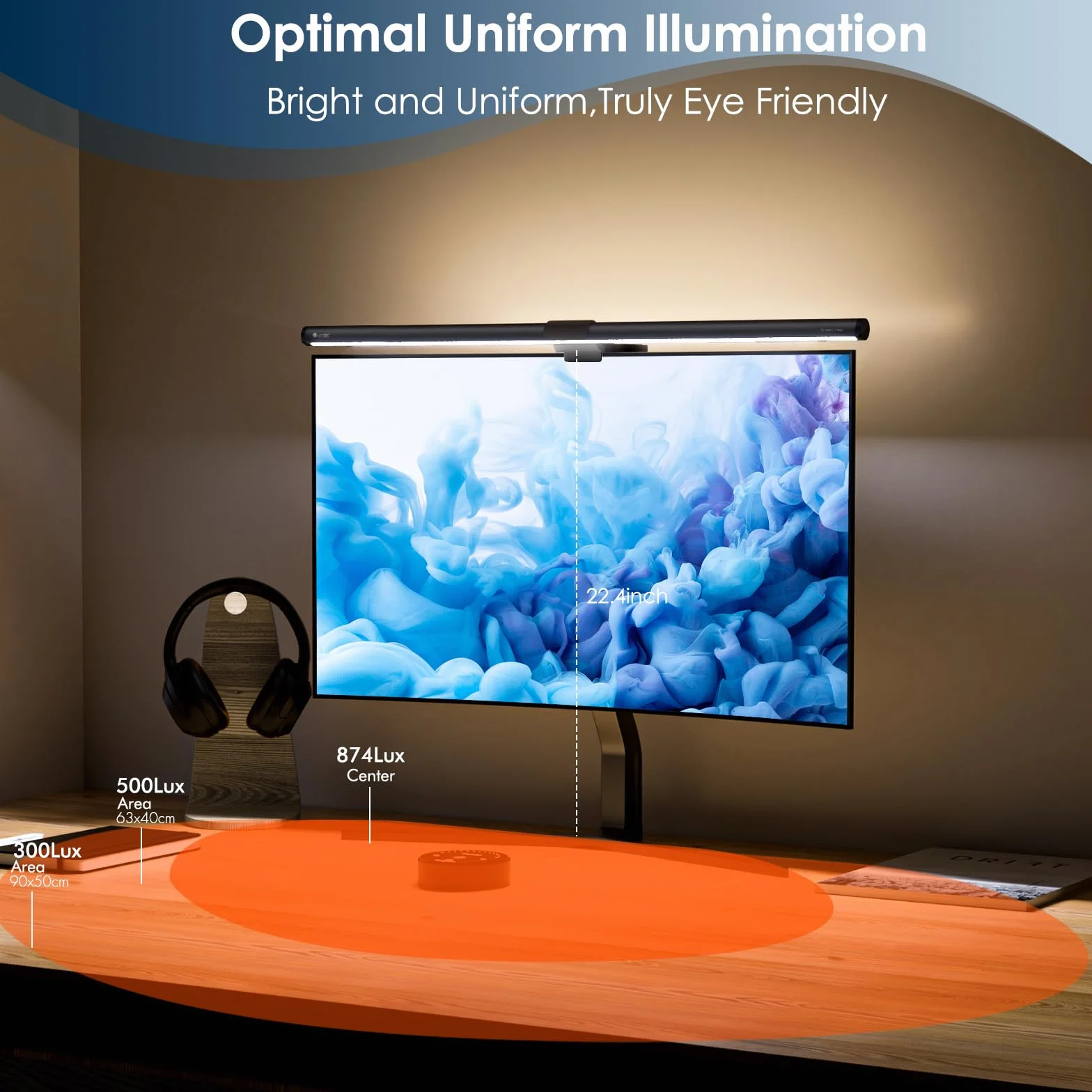 Quntis Lámpara Monitor con Retroiluminación, 51cm Luz Curva con Control Remoto, Protección Ocular Barra Luz para Hogar Oficina