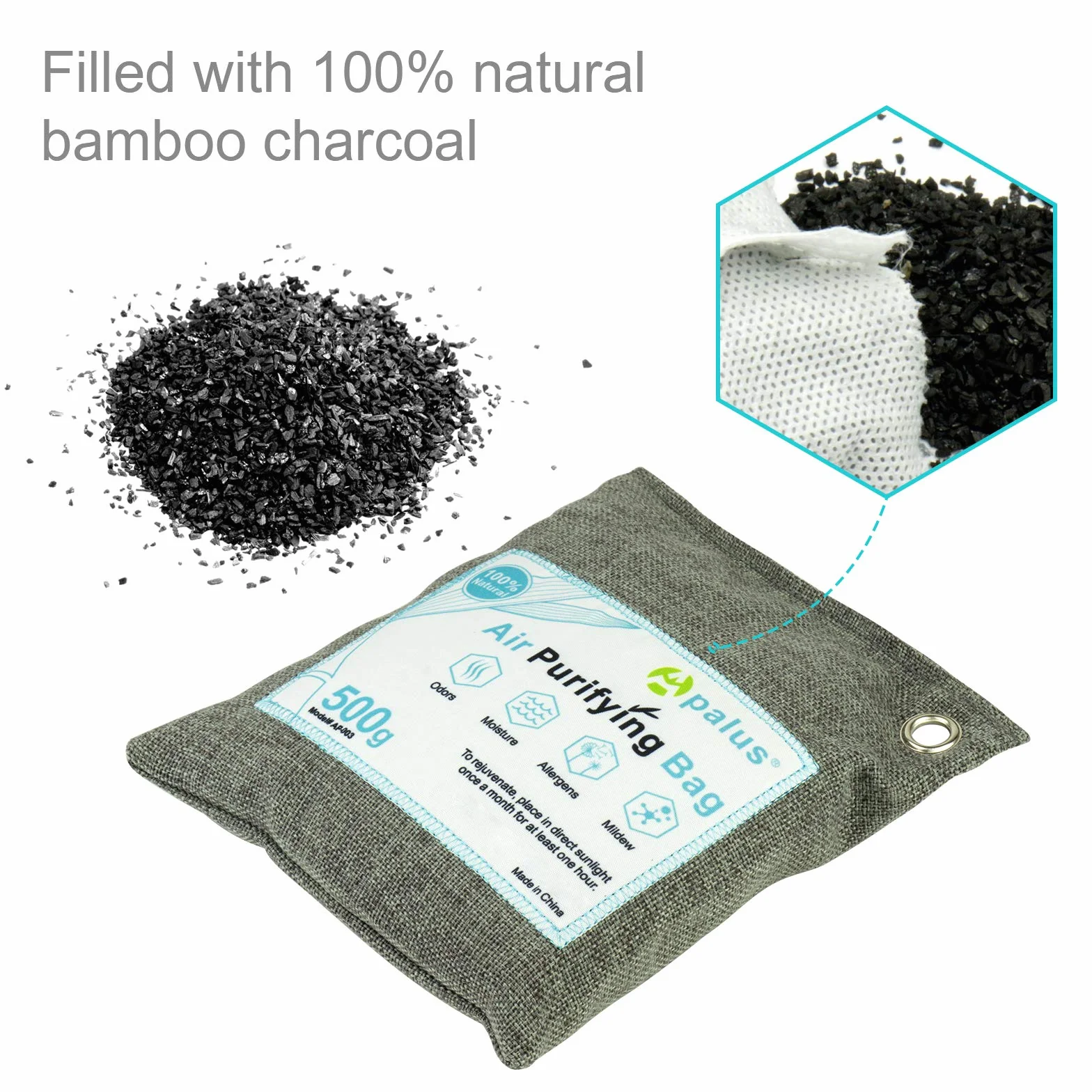Apalus Bolsa de Carbón Activo de Bambú Deshumidificador Purificador de Aire 500G x2