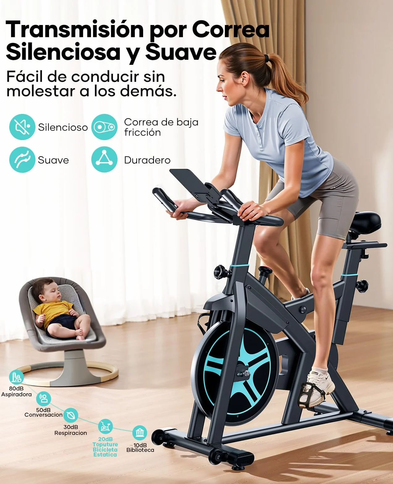 Toputure Bicicleta Estática para Uso DoméStico con APP y Volante 15KG, Muelle Amortiguado para Absorción de Impactos, Bicicleta de Spinning Magnética para Interior, Fitness y Cardio en Casa, MAX 160KG
