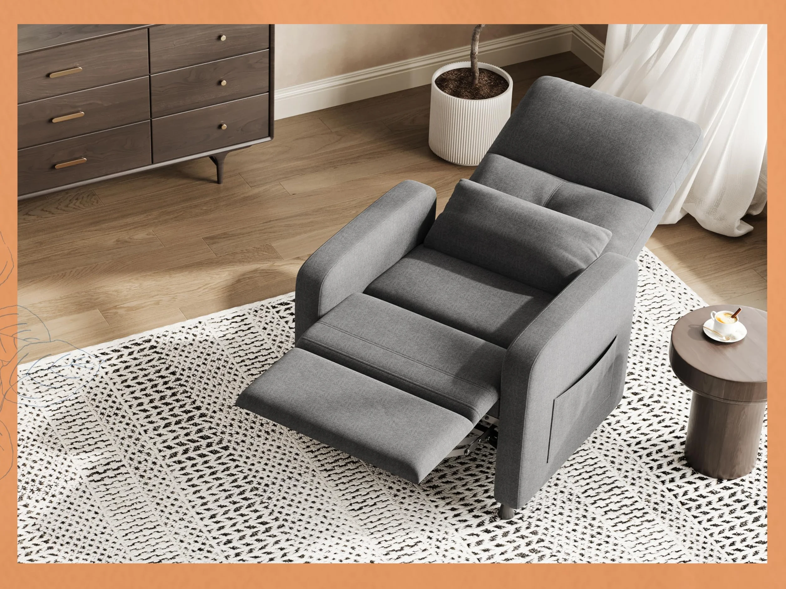 Sillón Eléctrico Reclinable con Masaje y Calor, Asiento de Lino, Respaldo y Reposapiés Ajustables 165°, Puerto USB, Soporte Lumbar